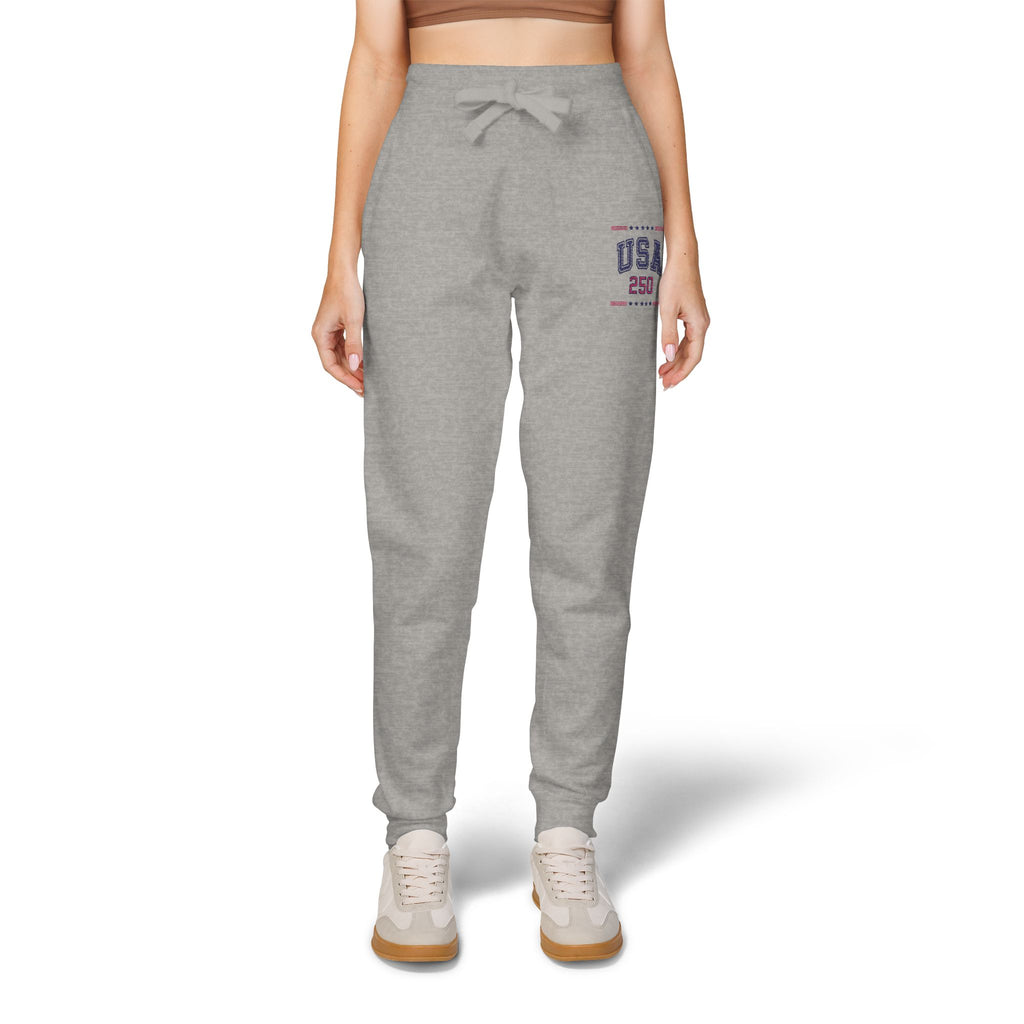 America 250 Sweatpants – Unisex Patriotic Fleece Joggers in White & Gray | USA Semiquincentennial 2026