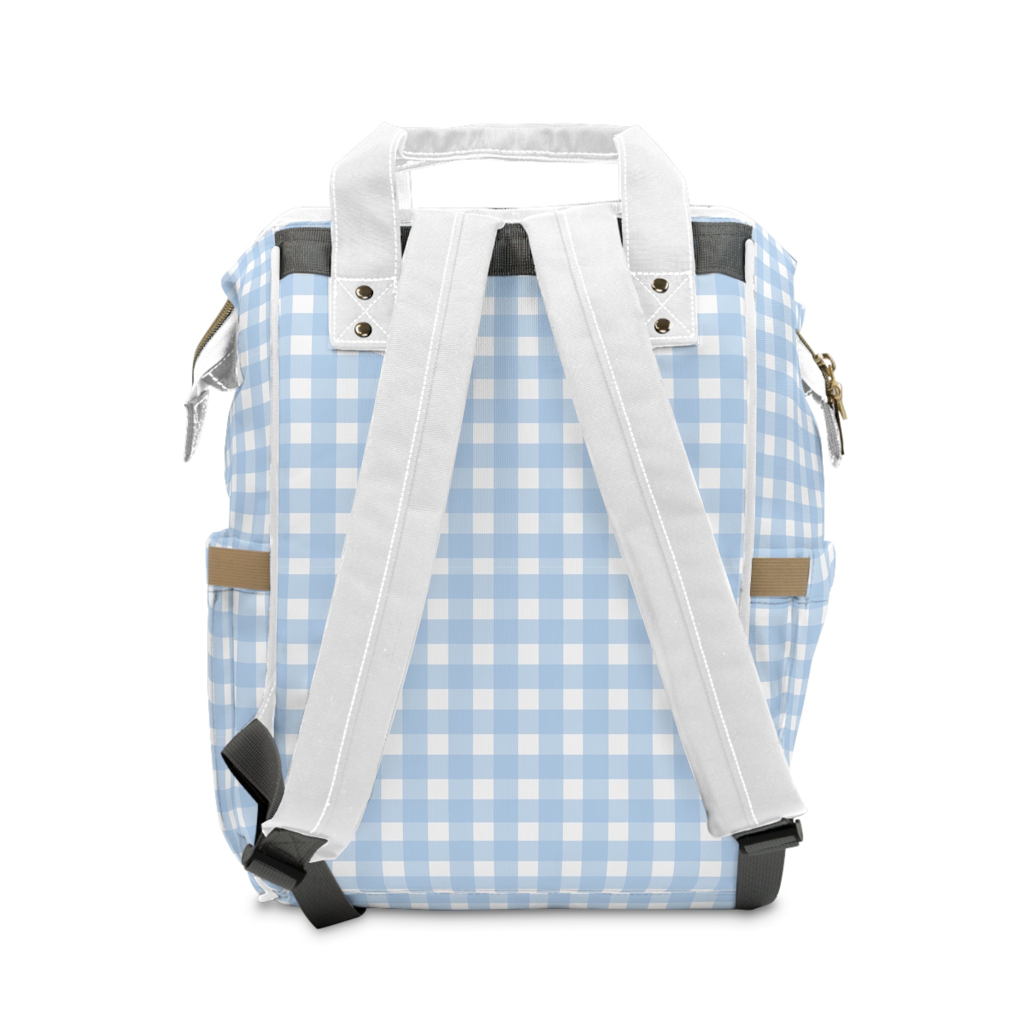 Personalized Blue Gingham Diaper Backpack | Multifunctional Baby Nappy Bag for Parents