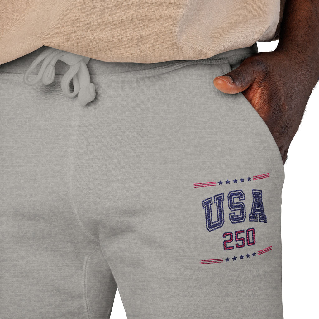 America 250 Sweatpants – Unisex Patriotic Fleece Joggers in White & Gray | USA Semiquincentennial 2026