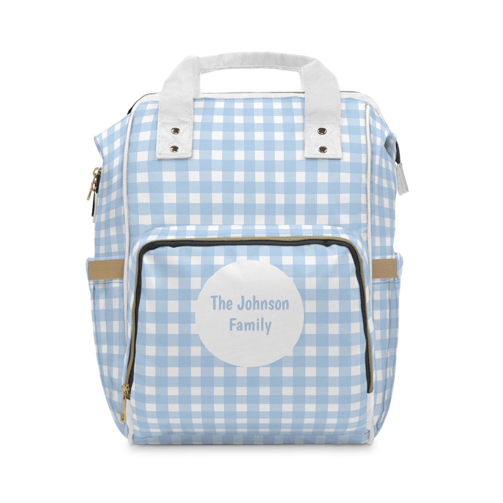 Personalized Blue Gingham Diaper Backpack | Multifunctional Baby Nappy Bag for Parents