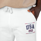 America 250 Sweatpants – Unisex Patriotic Fleece Joggers in White & Gray | USA Semiquincentennial 2026