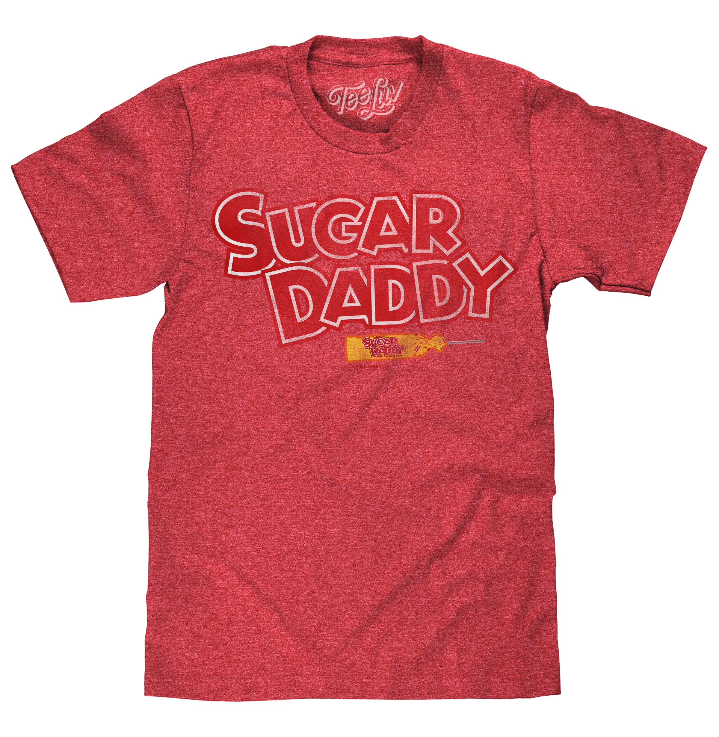 Sugar Daddy Logo T-Shirt – Vintage Candy Graphic Tee in Red Heather, Funny Valentine’s Day Gift