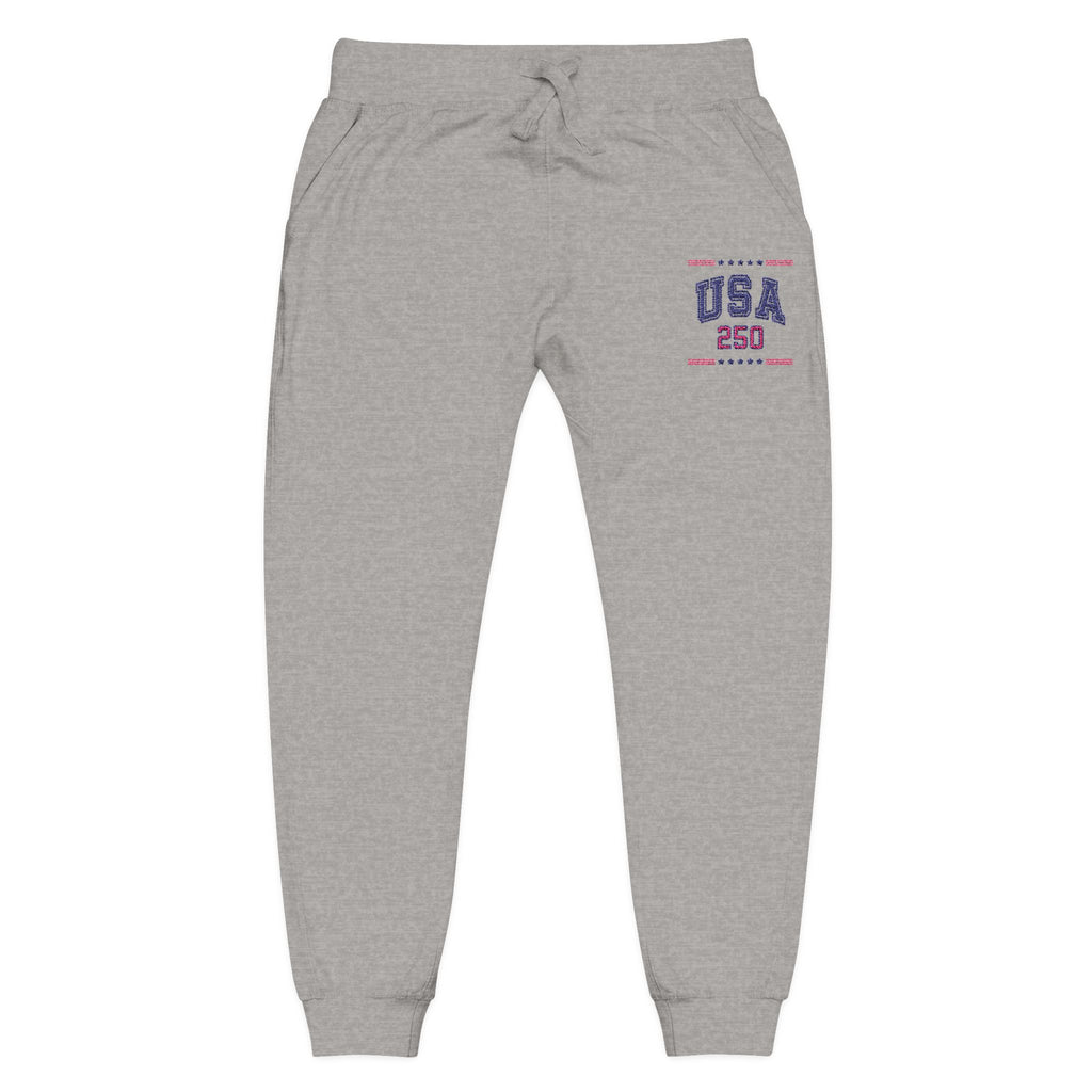 America 250 Sweatpants – Unisex Patriotic Fleece Joggers in White & Gray | USA Semiquincentennial 2026