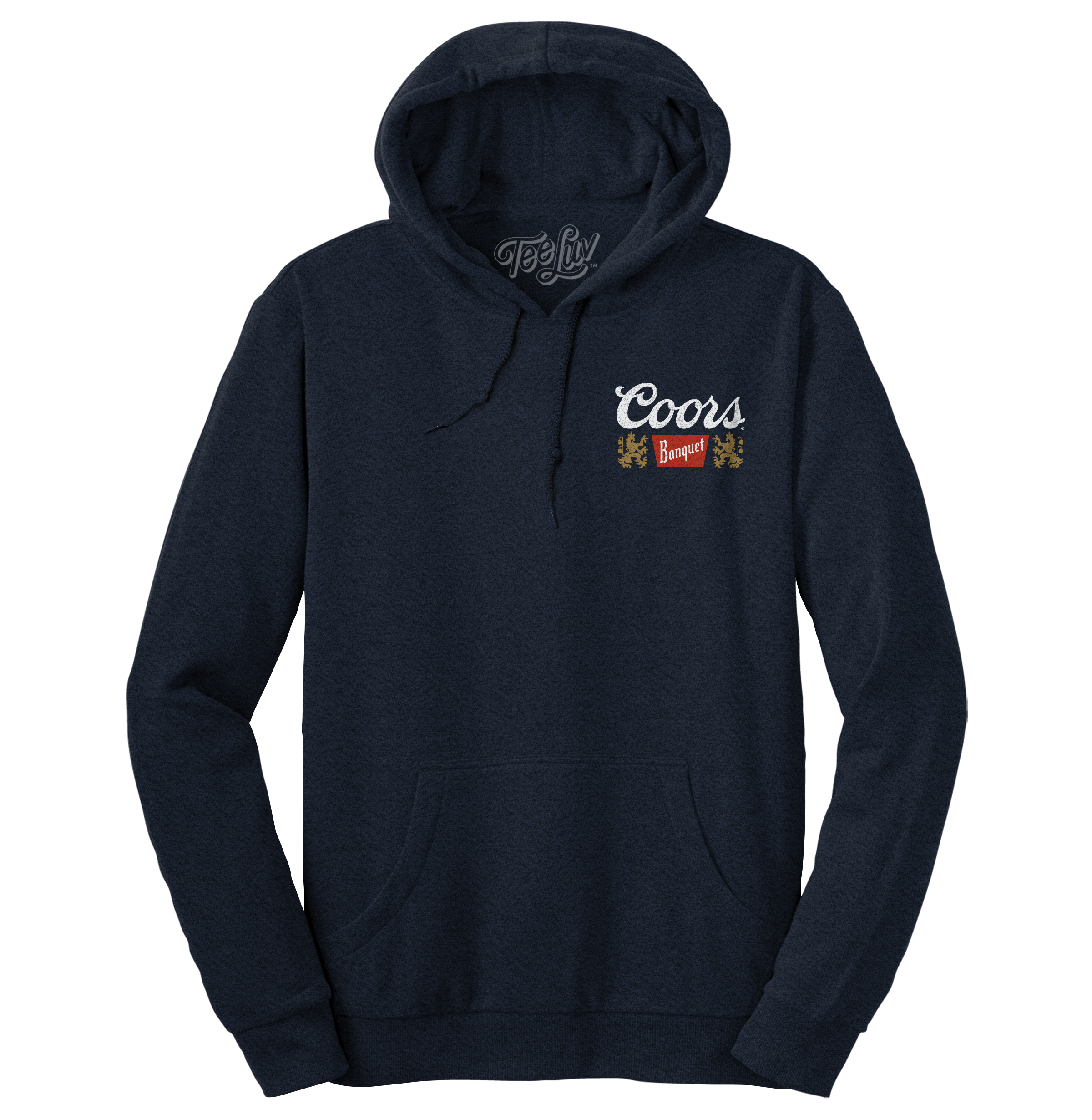 Coors Banquet Double-Sided Graphic Hoodie – Navy Blue | Vintage Beer Pullover Sweatshirt
