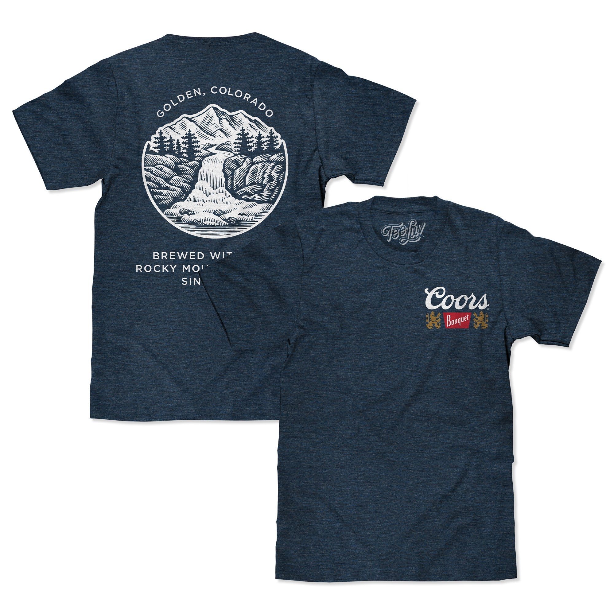 Coors Banquet Golden Colorado T-Shirt – Denim Black Heather Beer Tee with Front & Back Graphic