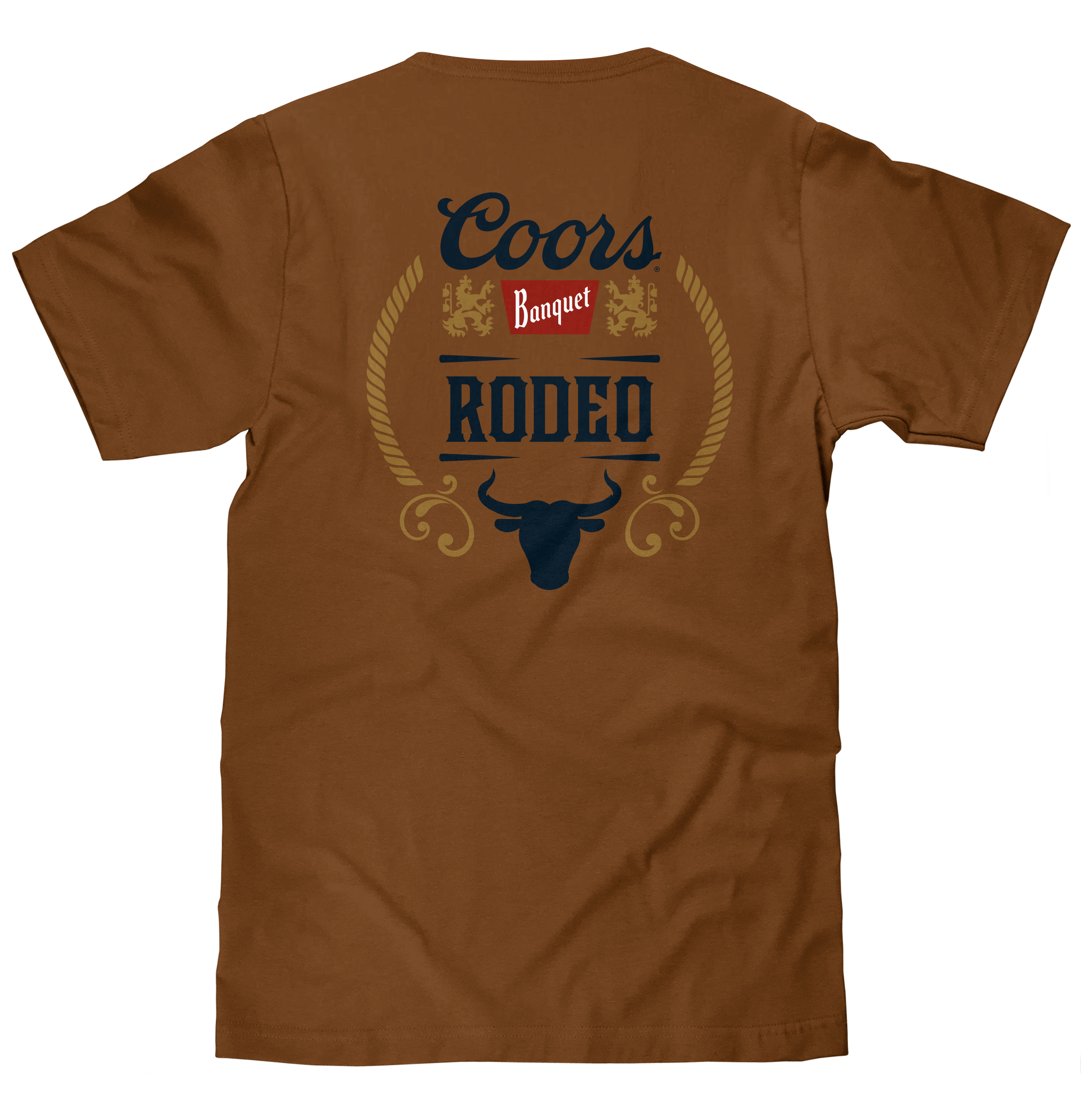 Coors Banquet Rodeo Bull T-Shirt – Vintage Beer Tee with Front & Back Graphic, Brown Sugar or Cream Cotton