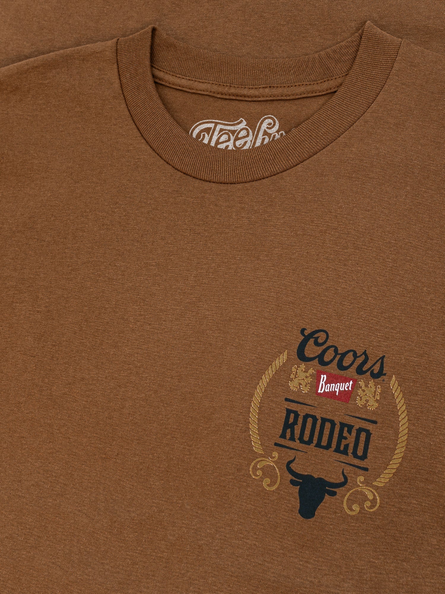 Coors Banquet Rodeo Bull T-Shirt – Vintage Beer Tee with Front & Back Graphic, Brown Sugar or Cream Cotton