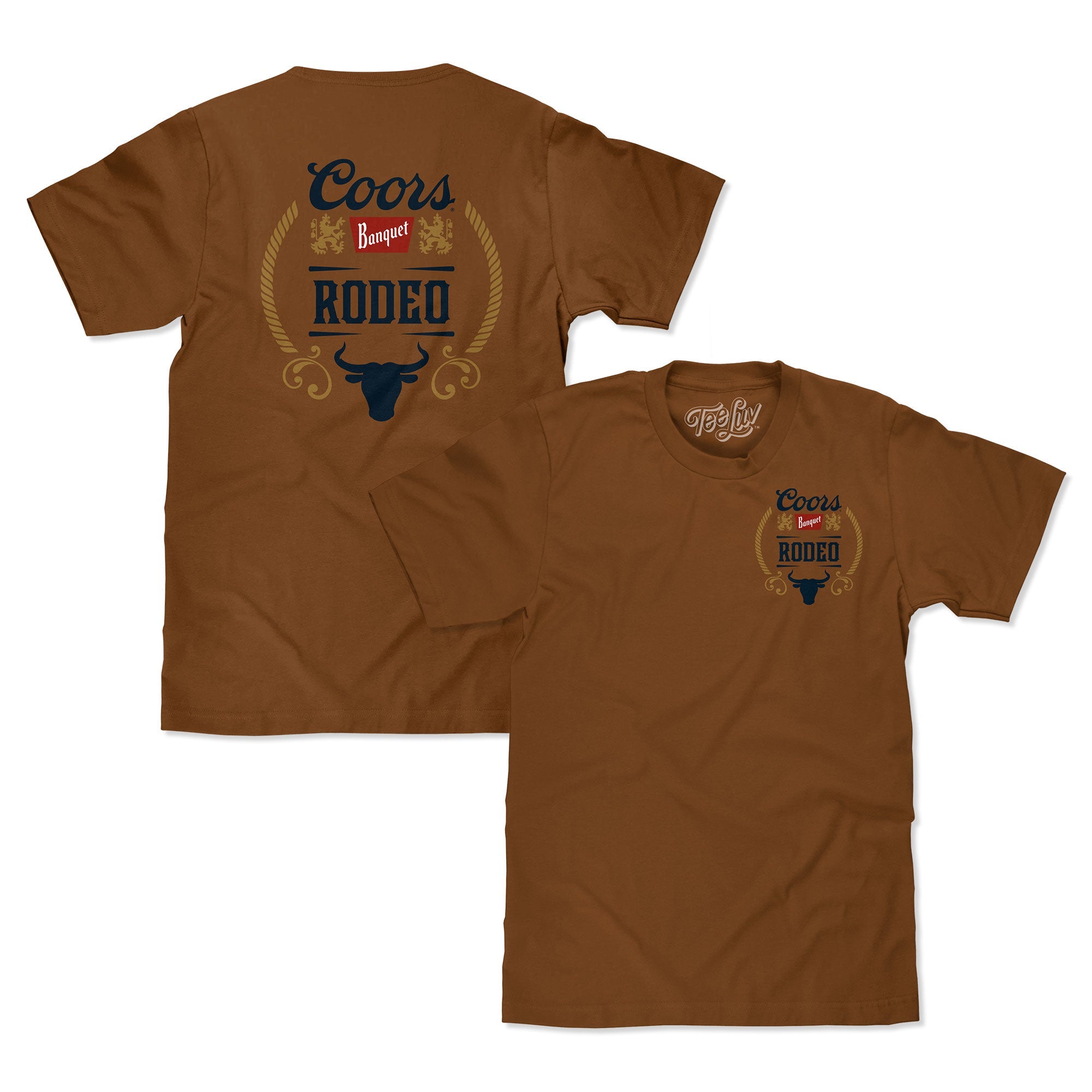 Coors Banquet Rodeo Bull T-Shirt – Vintage Beer Tee with Front & Back Graphic, Brown Sugar or Cream Cotton