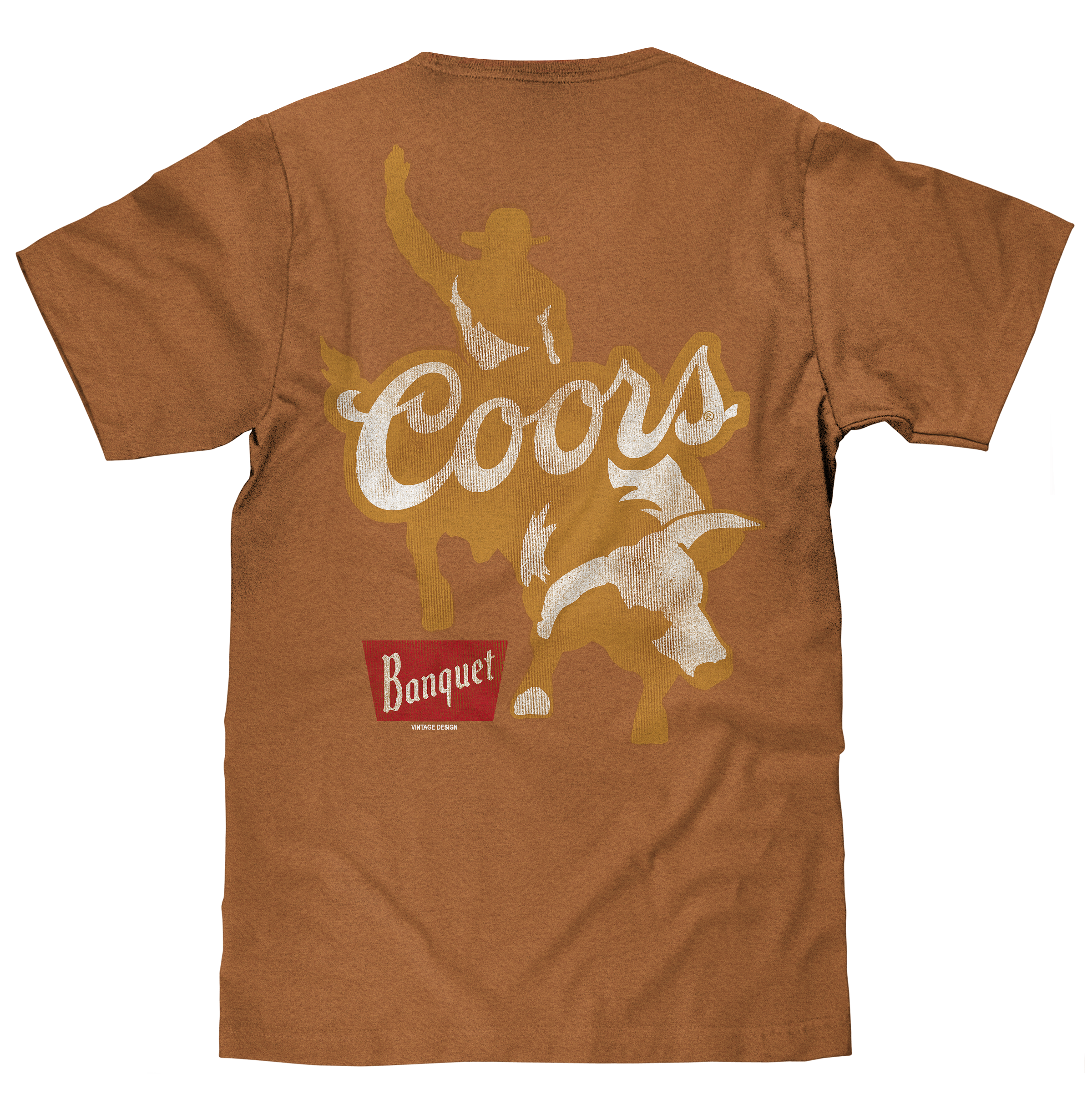 Coors Banquet Rodeo Bull Rider T-Shirt – Vintage Brown Sugar Cotton Beer Tee with Front & Back Graphic