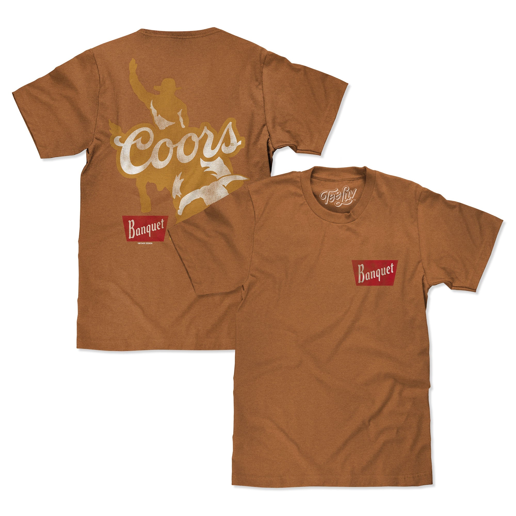 Coors Banquet Rodeo Bull Rider T-Shirt – Vintage Brown Sugar Cotton Beer Tee with Front & Back Graphic