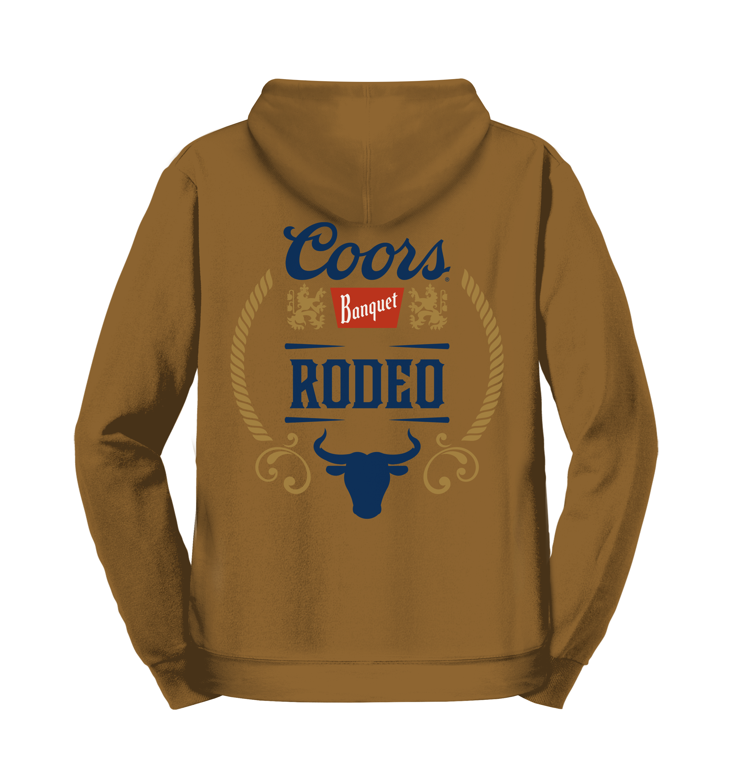 Coors Banquet Rodeo Hooded Sweatshirt – Vintage Brown Pullover Hoodie with Front & Back Bull Graphic