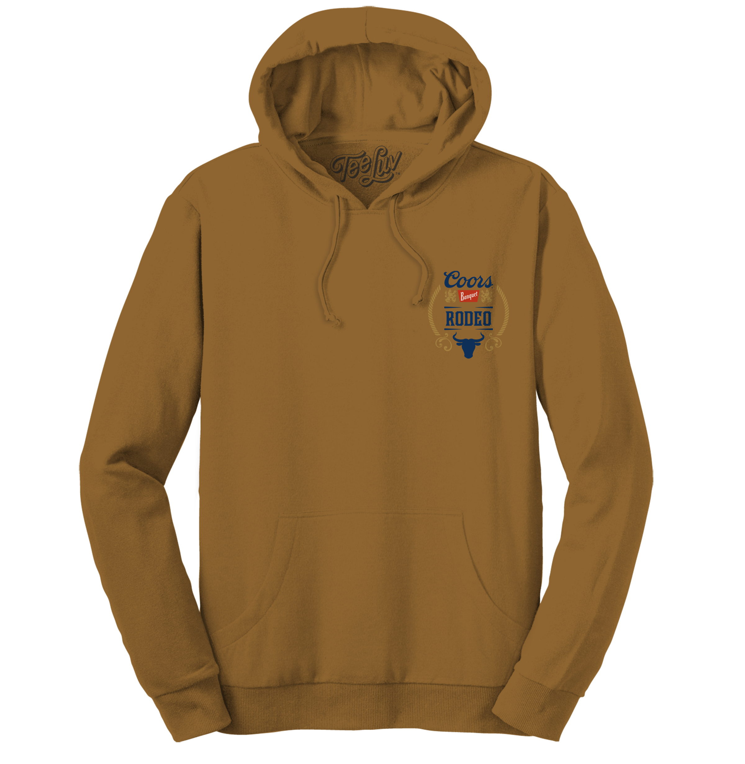 Coors Banquet Rodeo Hooded Sweatshirt – Vintage Brown Pullover Hoodie with Front & Back Bull Graphic