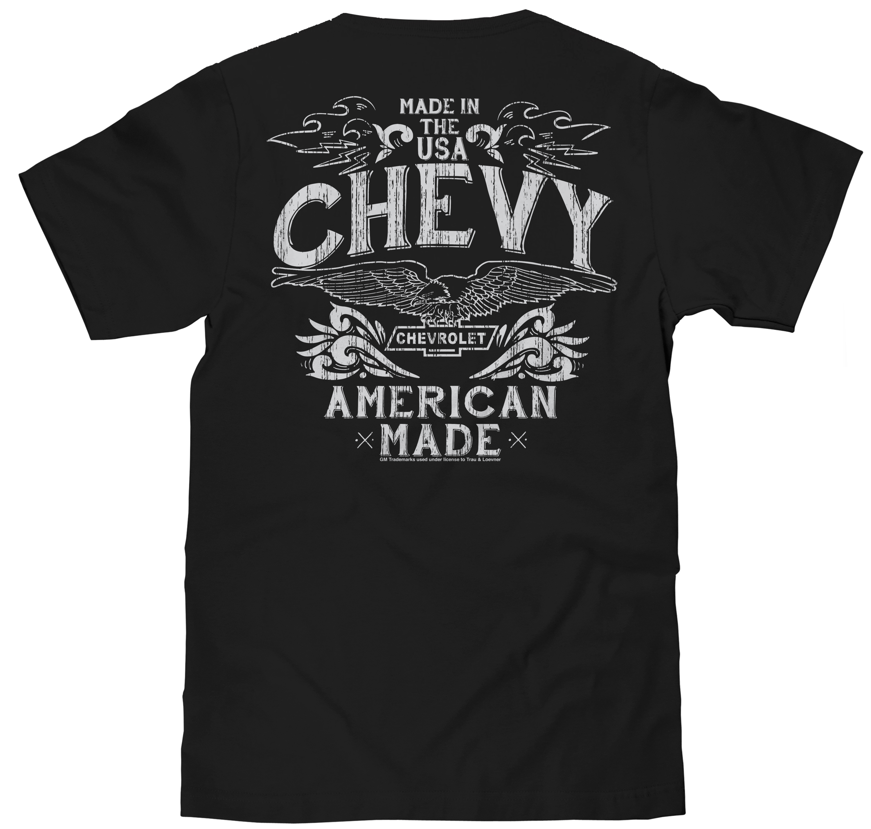 Chevrolet USA Vintage T-Shirt – Black | Distressed Bowtie Logo American Made Tee