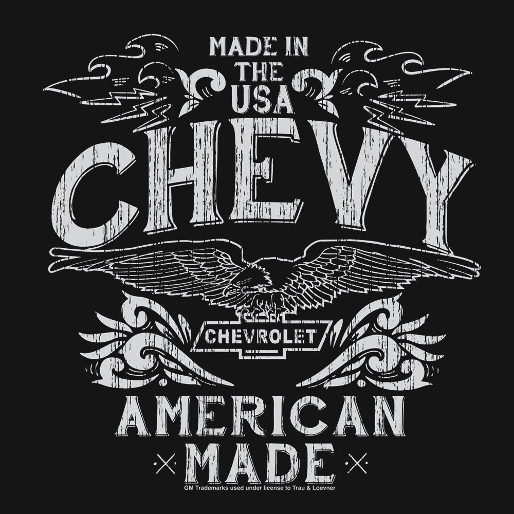 Chevrolet USA Vintage T-Shirt – Black | Distressed Bowtie Logo American Made Tee