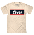 Coors Beer Logo T-Shirt – Vintage Cream Cotton Tee with Classic Red White & Blue Logo