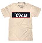 Coors Beer Logo T-Shirt – Vintage Cream Cotton Tee with Classic Red White & Blue Logo