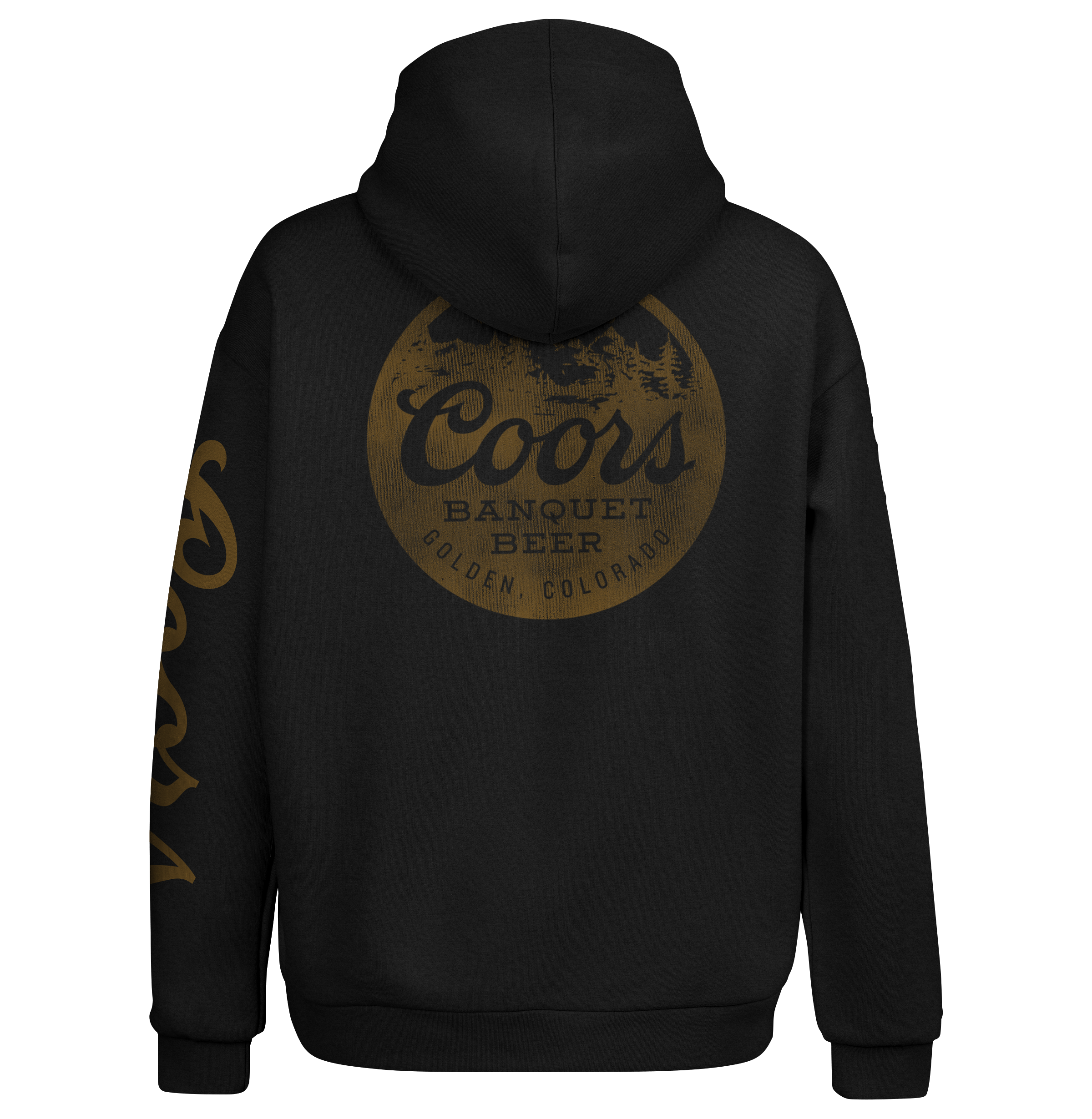 Coors Banquet “Best Served Cold” Hoodie – Vintage Black Beer Sweatshirt with Front, Back & Sleeve Graphics