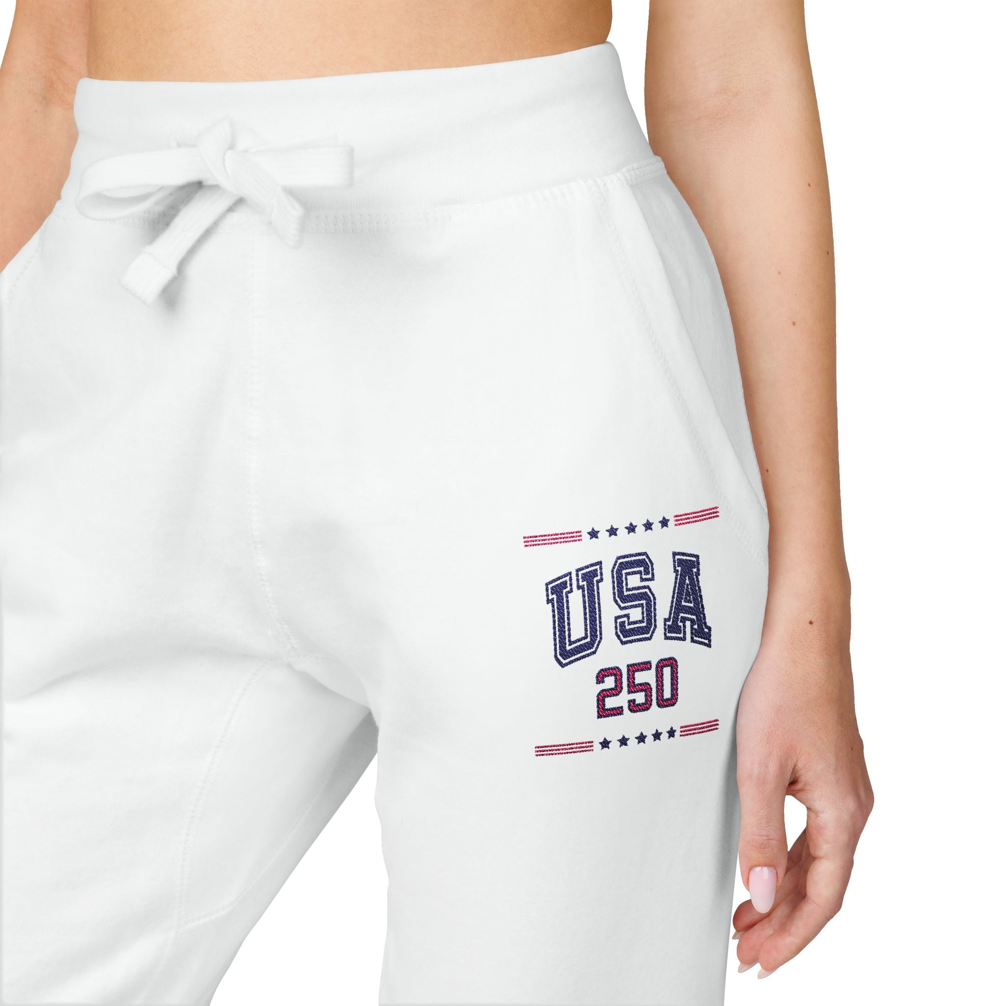 America 250 Sweatpants – Unisex Patriotic Fleece Joggers in White & Gray | USA Semiquincentennial 2026