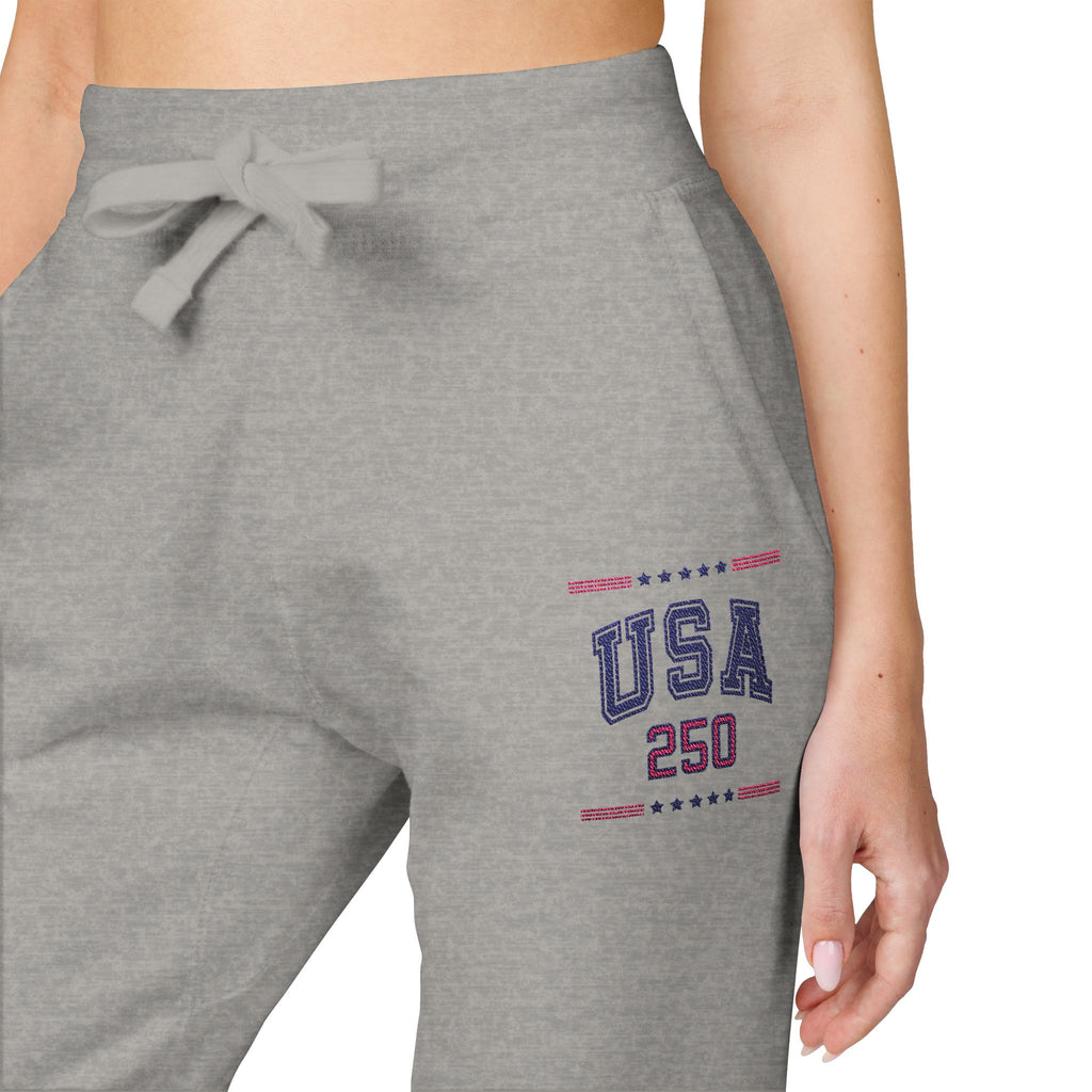 America 250 Sweatpants – Unisex Patriotic Fleece Joggers in White & Gray | USA Semiquincentennial 2026