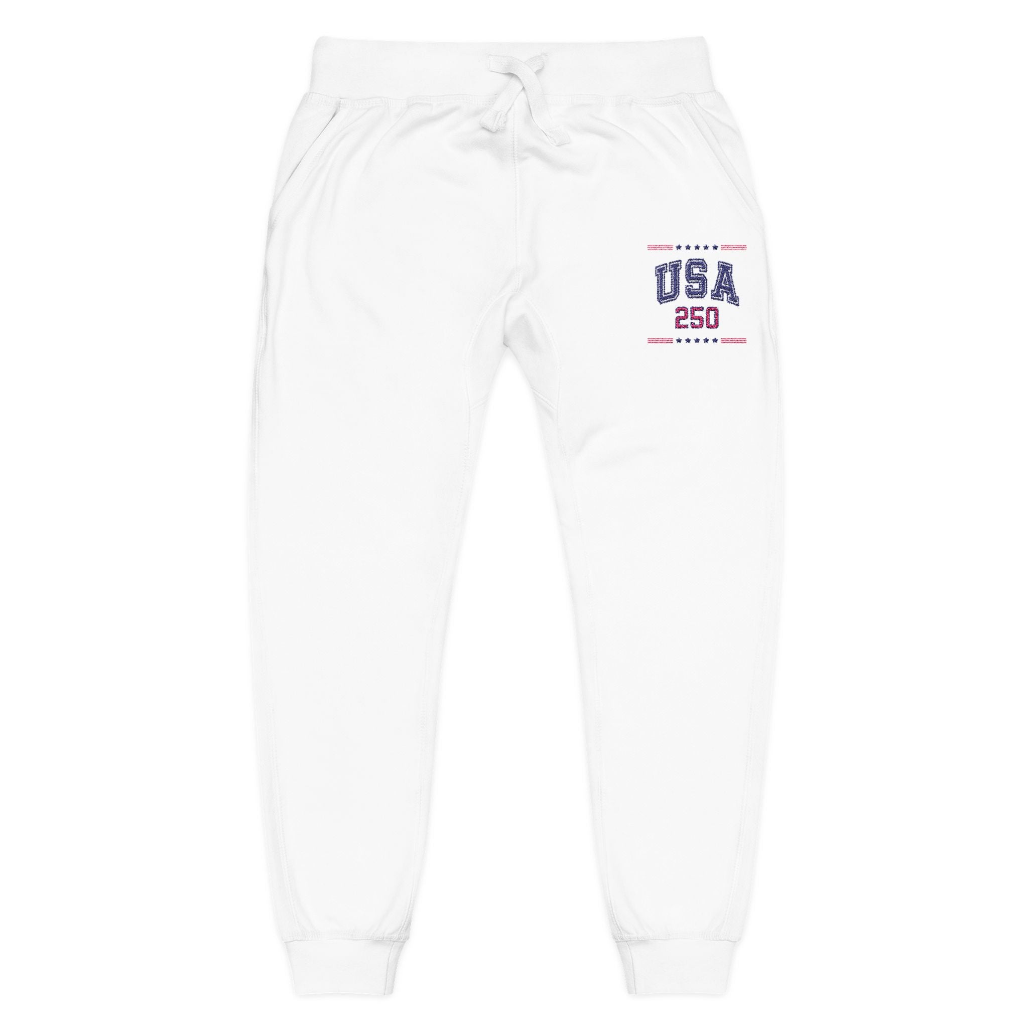 America 250 Sweatpants – Unisex Patriotic Fleece Joggers in White & Gray | USA Semiquincentennial 2026