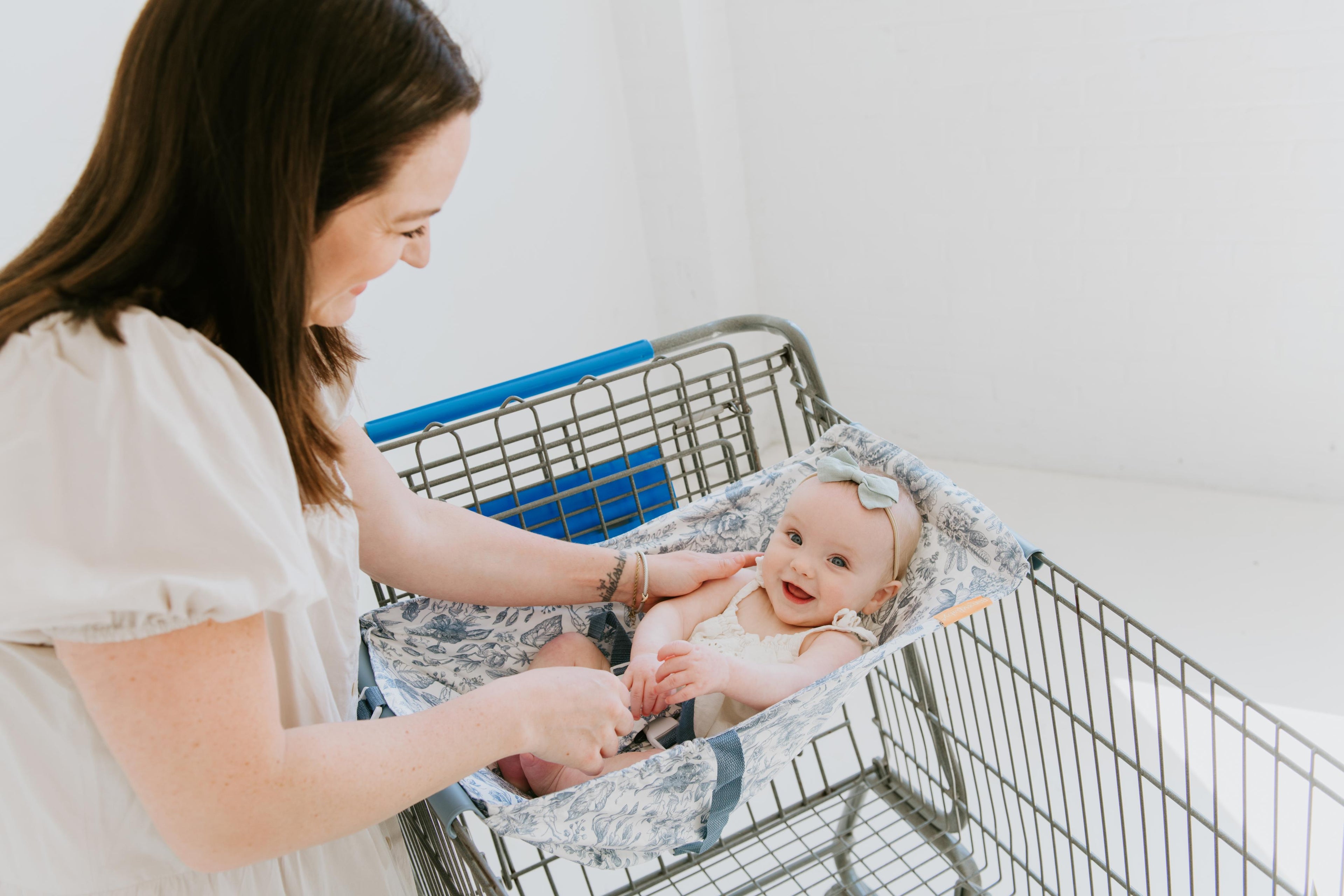 Baby Shopping Cart Hammock | Heritage Blue Vintage Floral Infant Cart Carrier by Binxy Baby