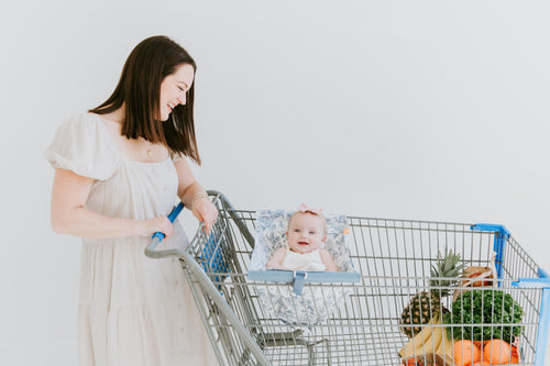 Baby Shopping Cart Hammock | Heritage Blue Vintage Floral Infant Cart Carrier by Binxy Baby