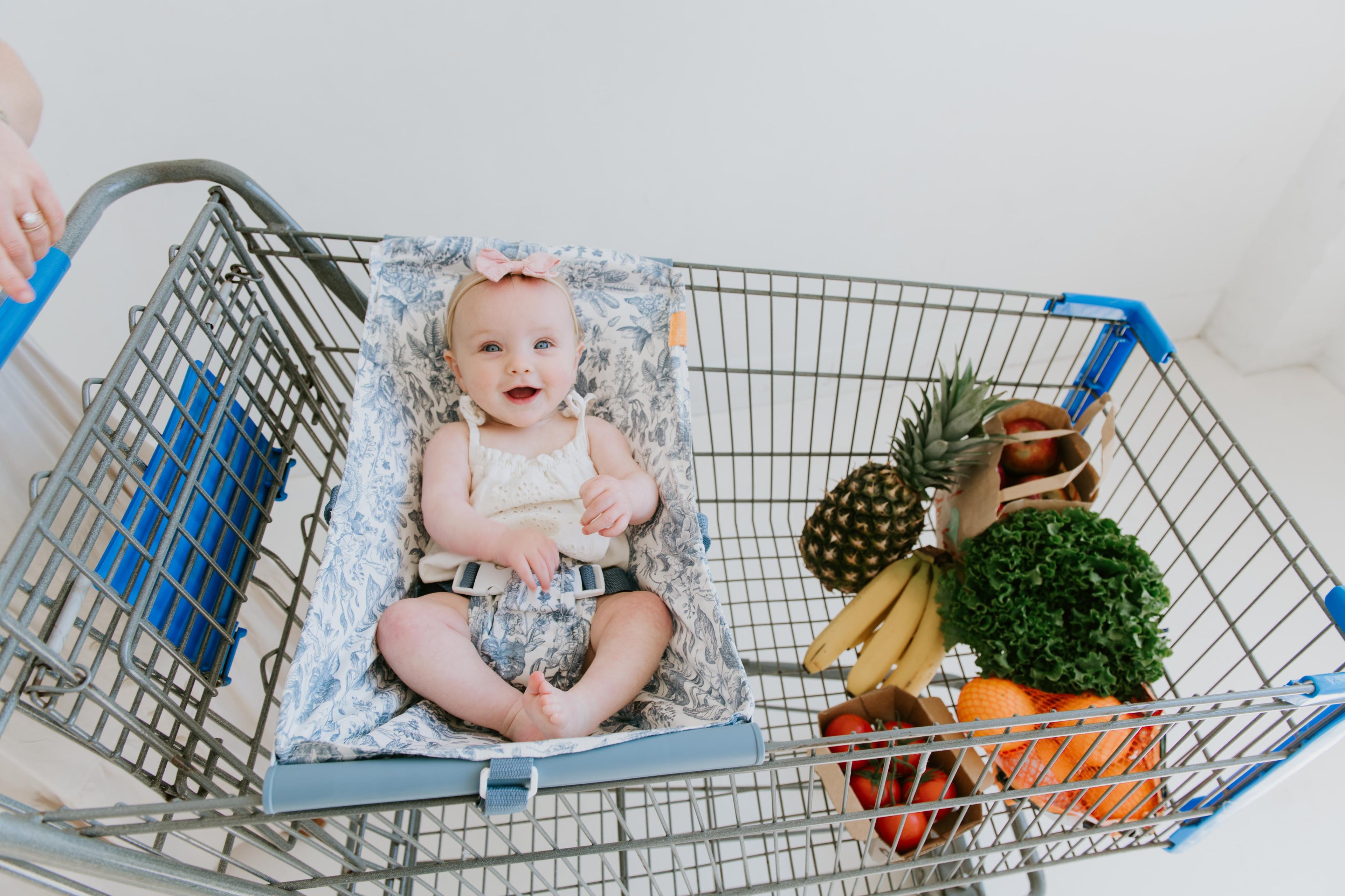 Baby Shopping Cart Hammock | Heritage Blue Vintage Floral Infant Cart Carrier by Binxy Baby