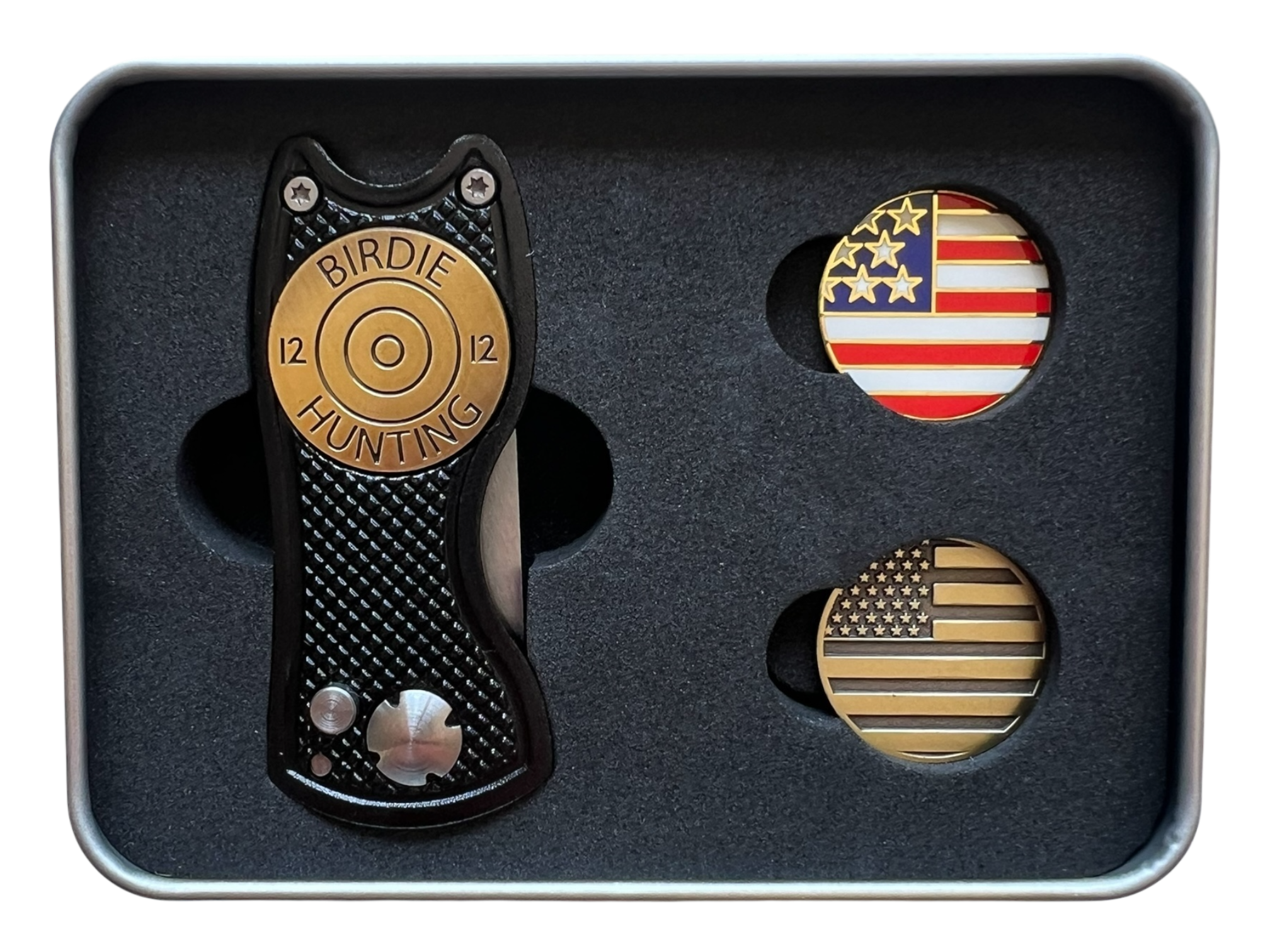 USA Golf Divot Repair Tool Set – Trigger-Action Divot Tool with American Flag Ball Markers, Patriotic Golf Gift