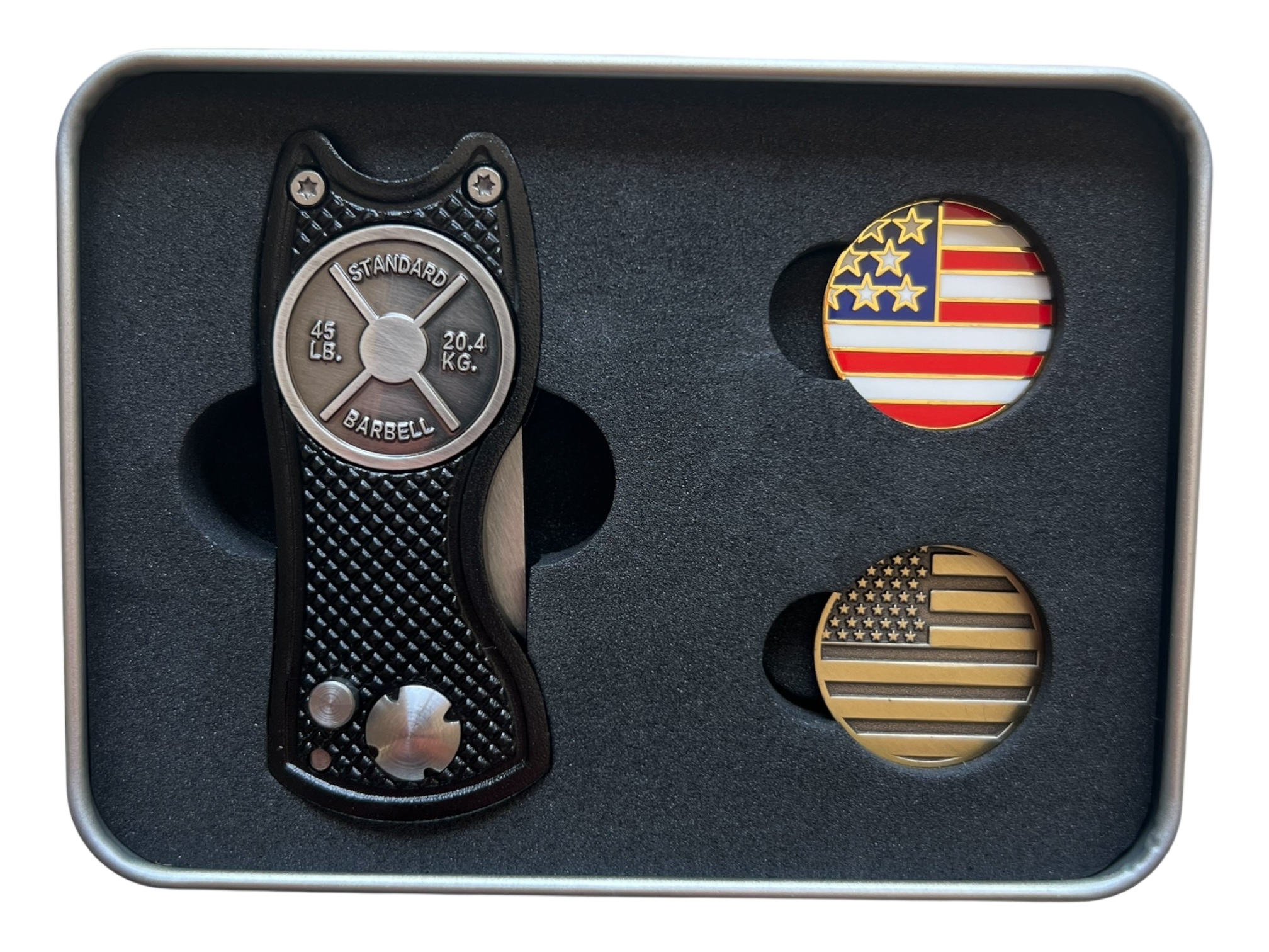 USA Golf Divot Repair Tool Set – Trigger-Action Divot Tool with American Flag Ball Markers, Patriotic Golf Gift