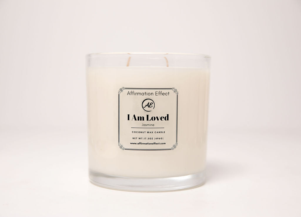 “I Am Loved” Jasmine Affirmation Candle – 17.5 oz Coconut Wax Self-Care Candle, Relaxing Floral Scent