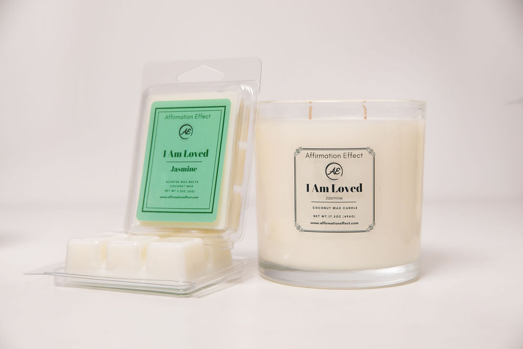 “I Am Loved” Jasmine Affirmation Candle – 17.5 oz Coconut Wax Self-Care Candle, Relaxing Floral Scent