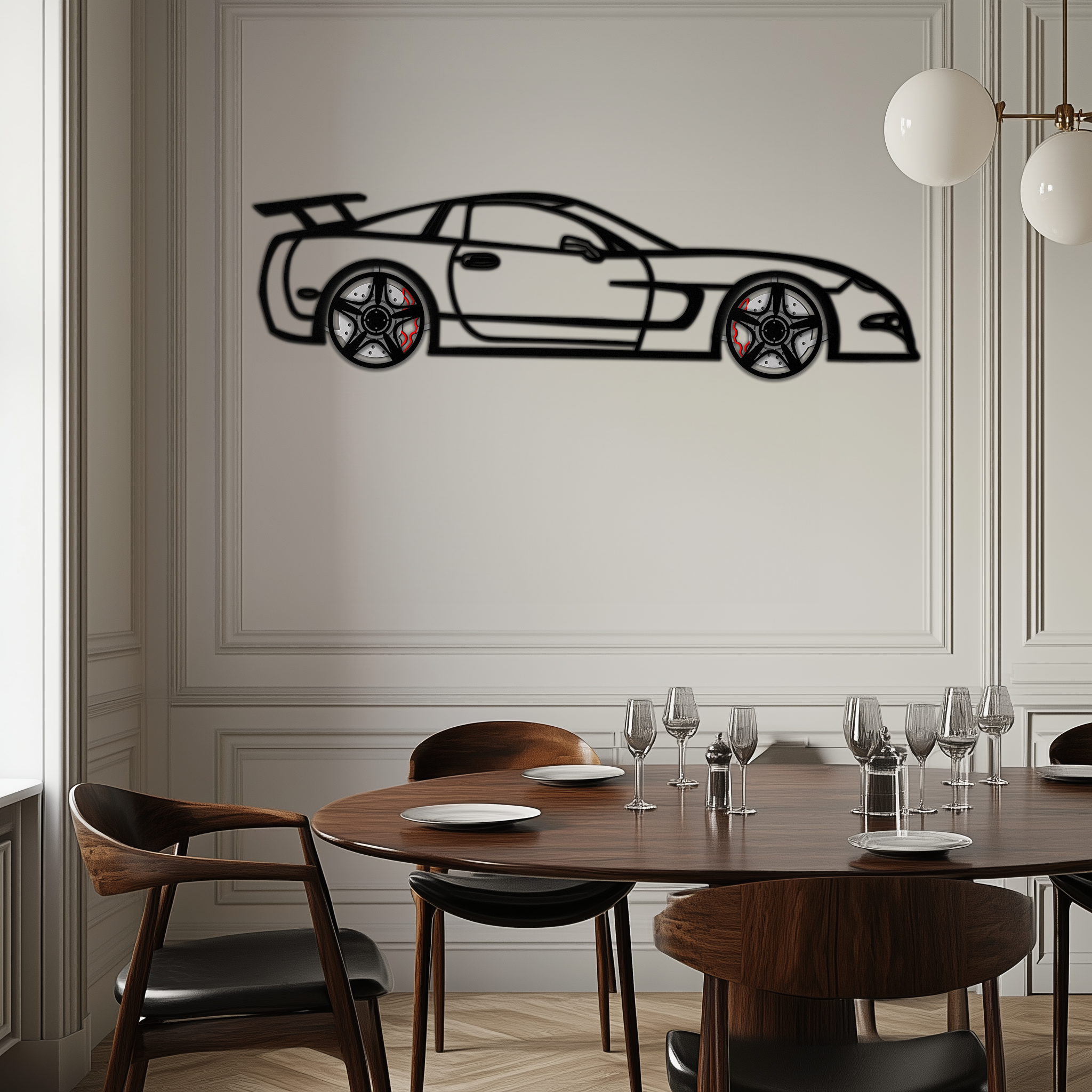 Chevrolet Corvette C5 Metal Wall Art with Rotating Wheels | Sports Car Silhouette Garage & Man Cave Decor