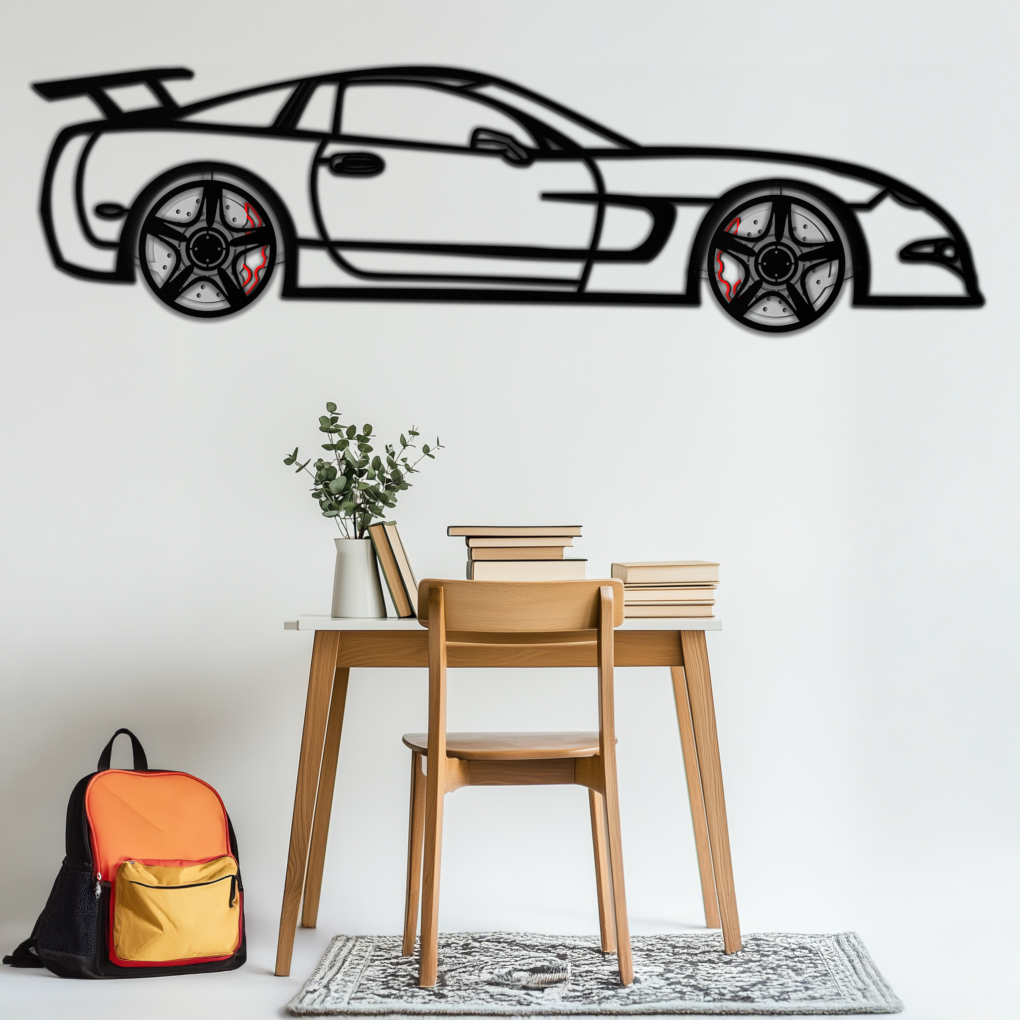 Chevrolet Corvette C5 Metal Wall Art with Rotating Wheels | Sports Car Silhouette Garage & Man Cave Decor