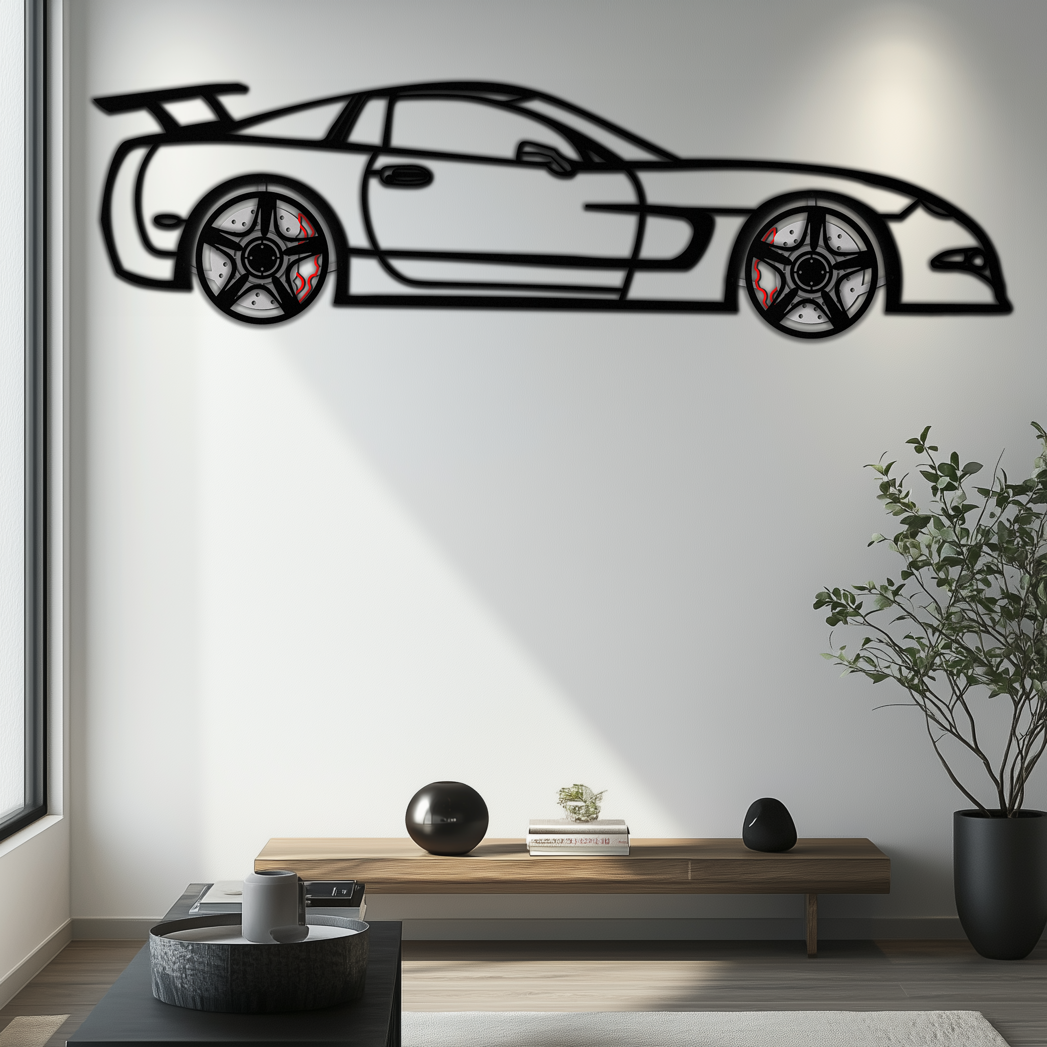 Chevrolet Corvette C5 Metal Wall Art with Rotating Wheels | Sports Car Silhouette Garage & Man Cave Decor
