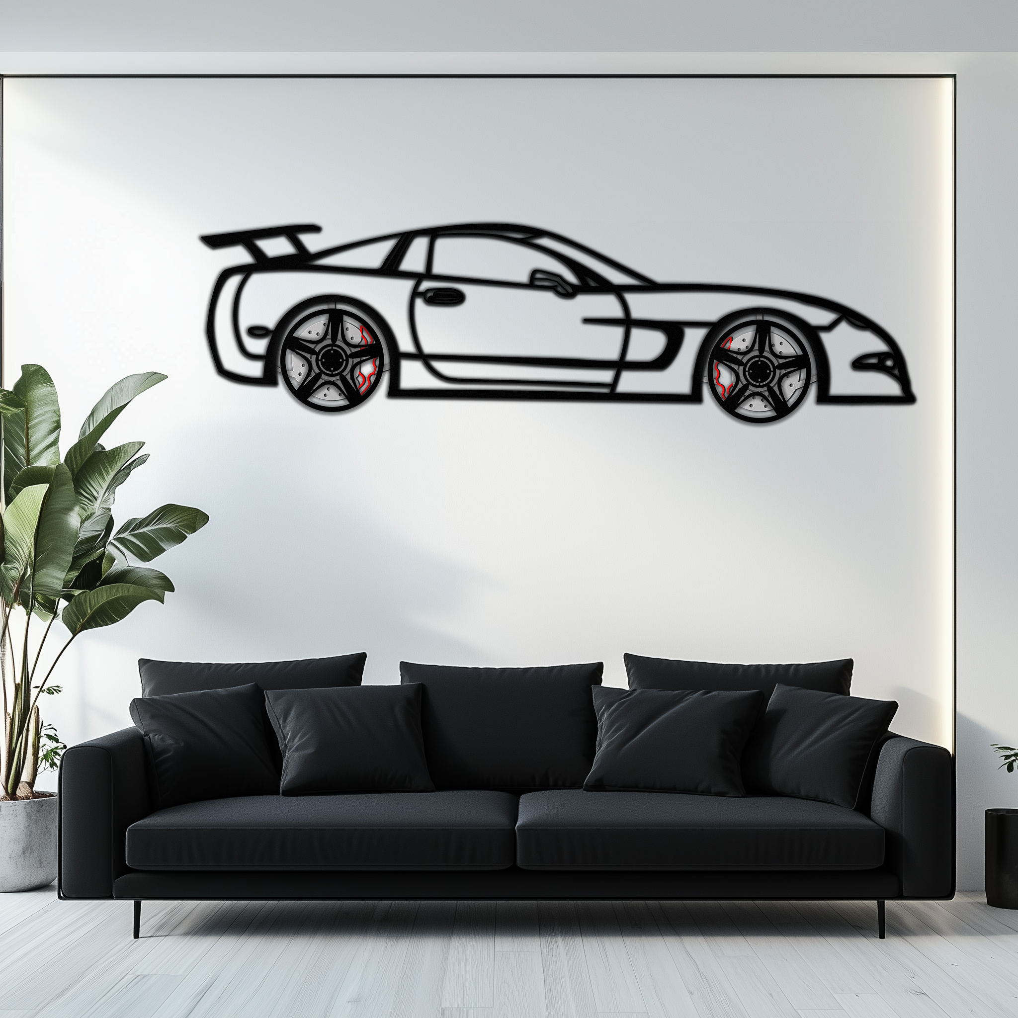 Chevrolet Corvette C5 Metal Wall Art with Rotating Wheels | Sports Car Silhouette Garage & Man Cave Decor