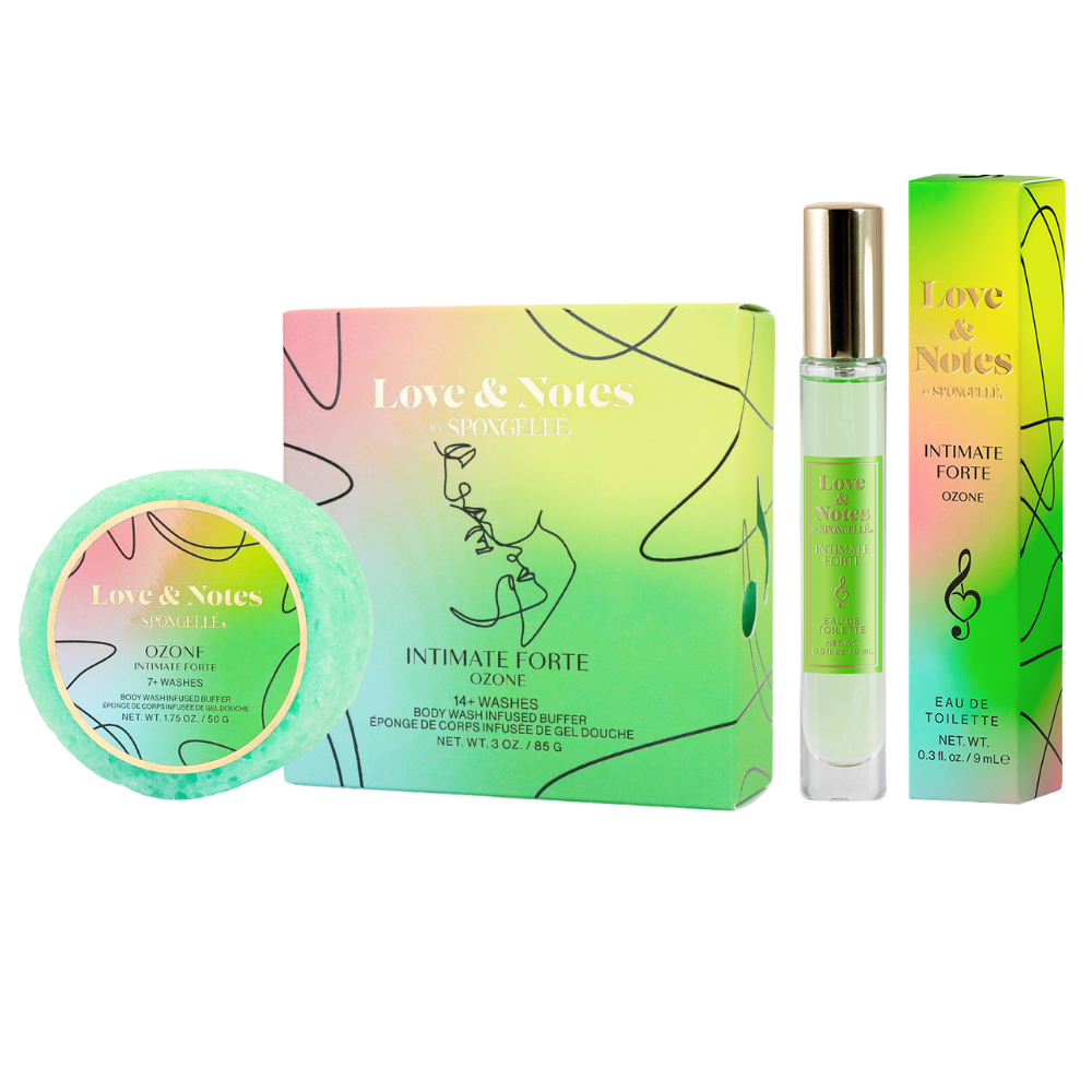Intimate Forte Love & Notes Trio Gift Set – Body Wash Infused Buffer®, Travel Spongette® & Eau de Toilette
