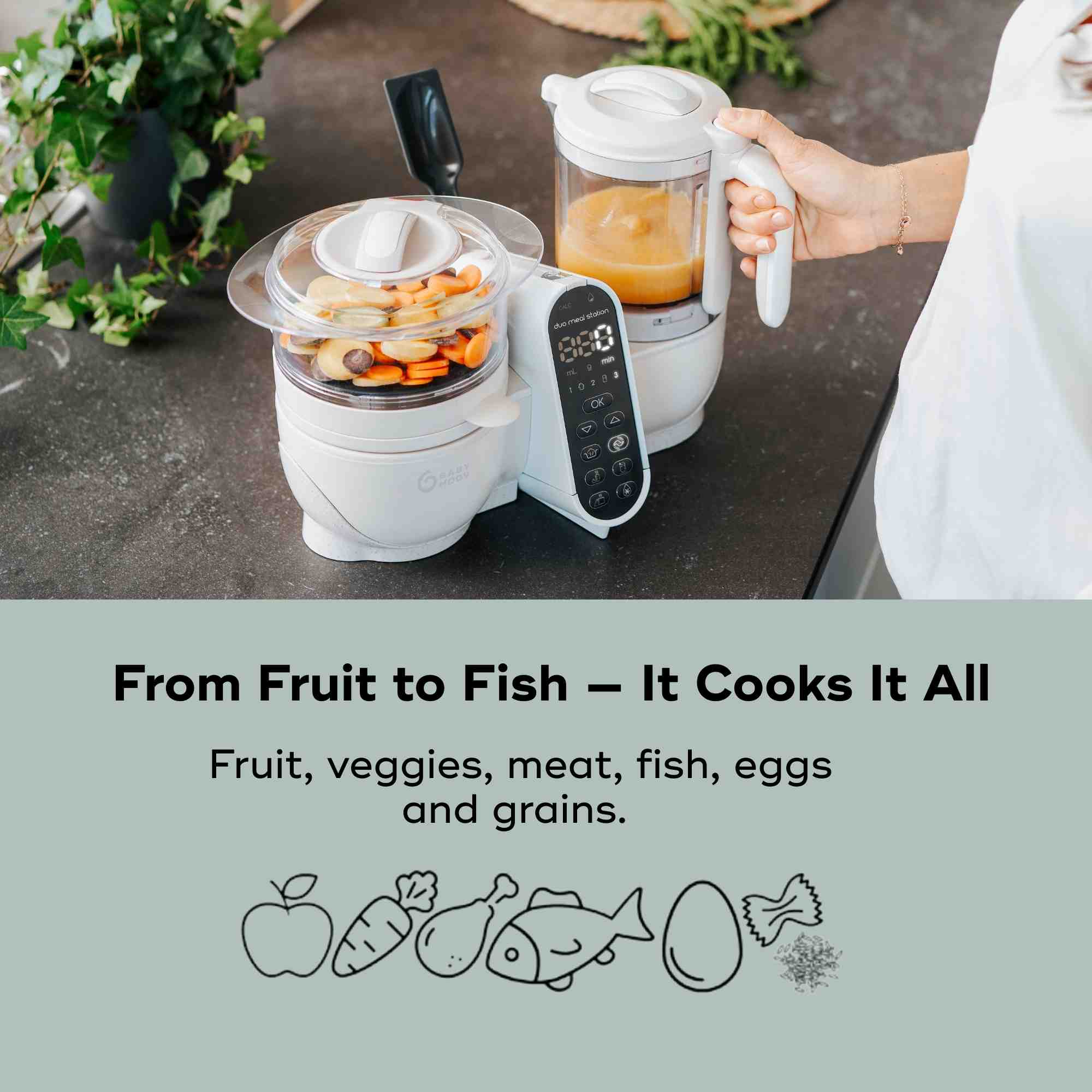 Babymoov Duo Meal Station Baby Food Maker | 6-in-1 Steamer, Blender & Homemade Baby Food System