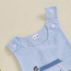 Baby Boy Sleeveless Golf Cart Romper | Striped Embroidered Crew Neck Summer Jumpsuit