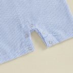 Baby Boy Sleeveless Golf Cart Romper | Striped Embroidered Crew Neck Summer Jumpsuit