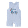 Baby Boy Sleeveless Golf Cart Romper | Striped Embroidered Crew Neck Summer Jumpsuit