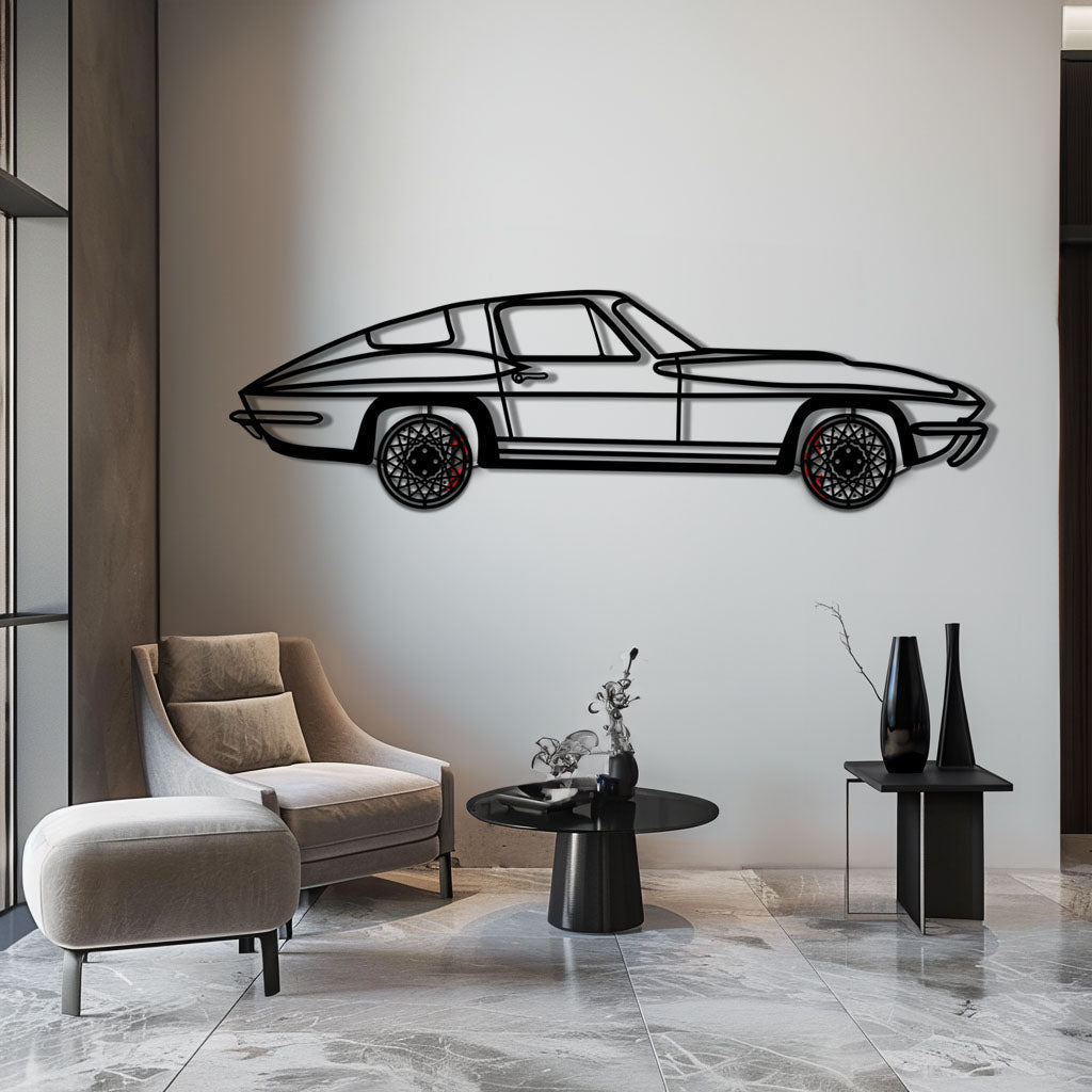 Chevrolet Corvette C3 Stingray Metal Wall Art with Rotating Wheels | Classic Muscle Car Silhouette Decor
