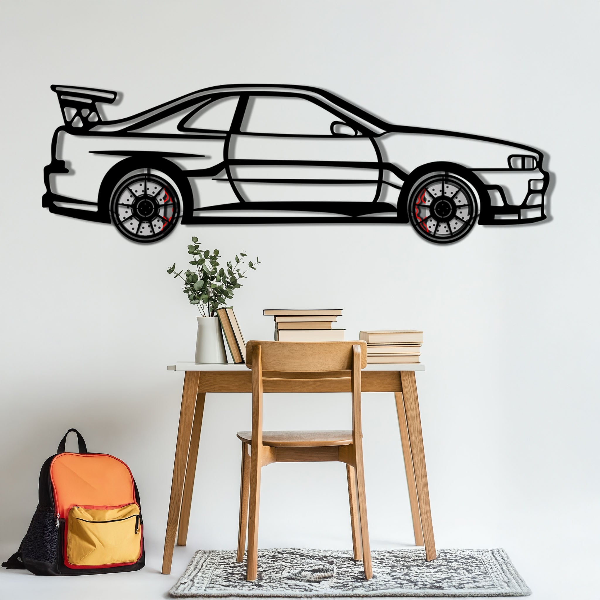 Nissan Skyline GT-R R34 Metal Wall Art with Rotating Wheels | JDM Godzilla Car Silhouette Decor