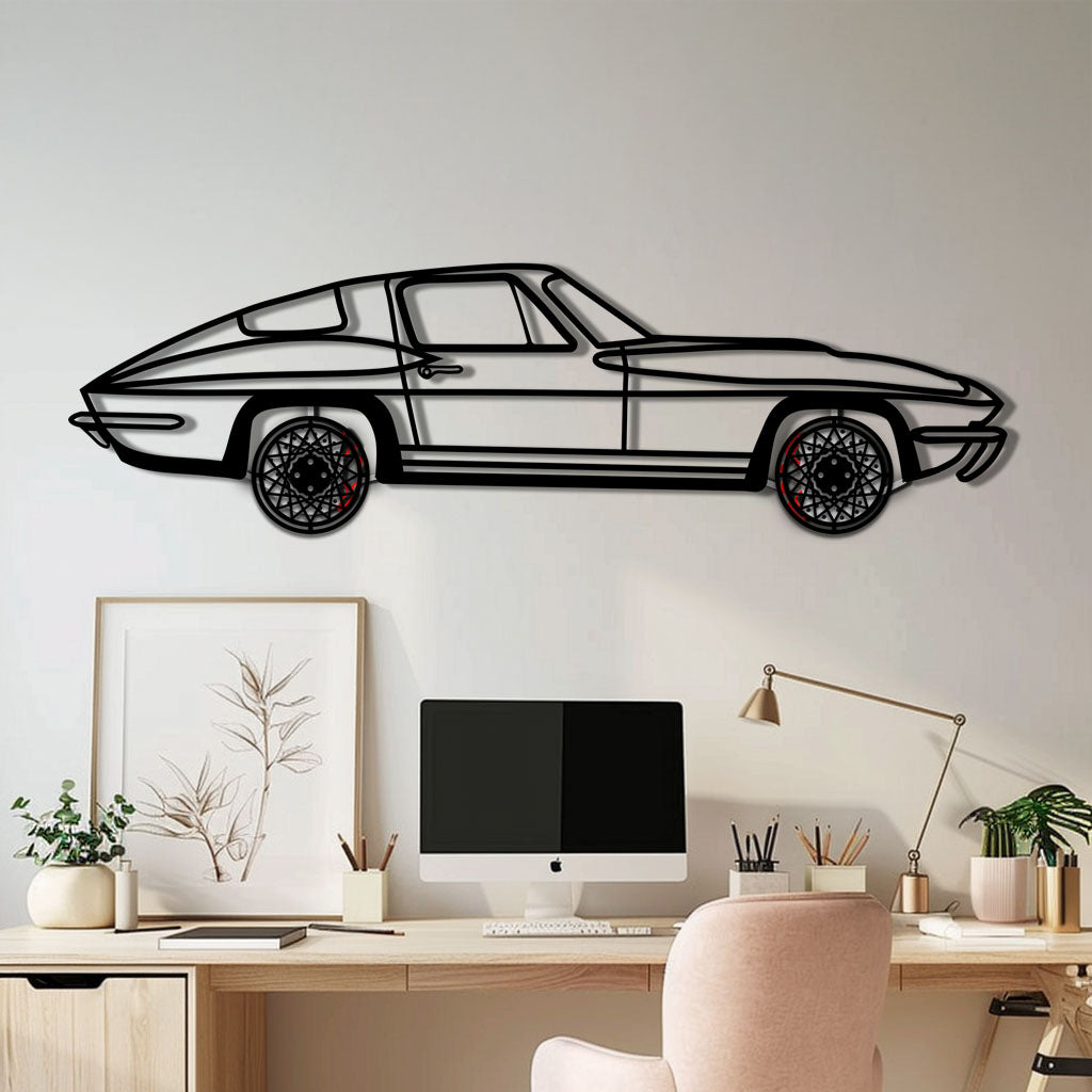 Chevrolet Corvette C3 Stingray Metal Wall Art with Rotating Wheels | Classic Muscle Car Silhouette Decor