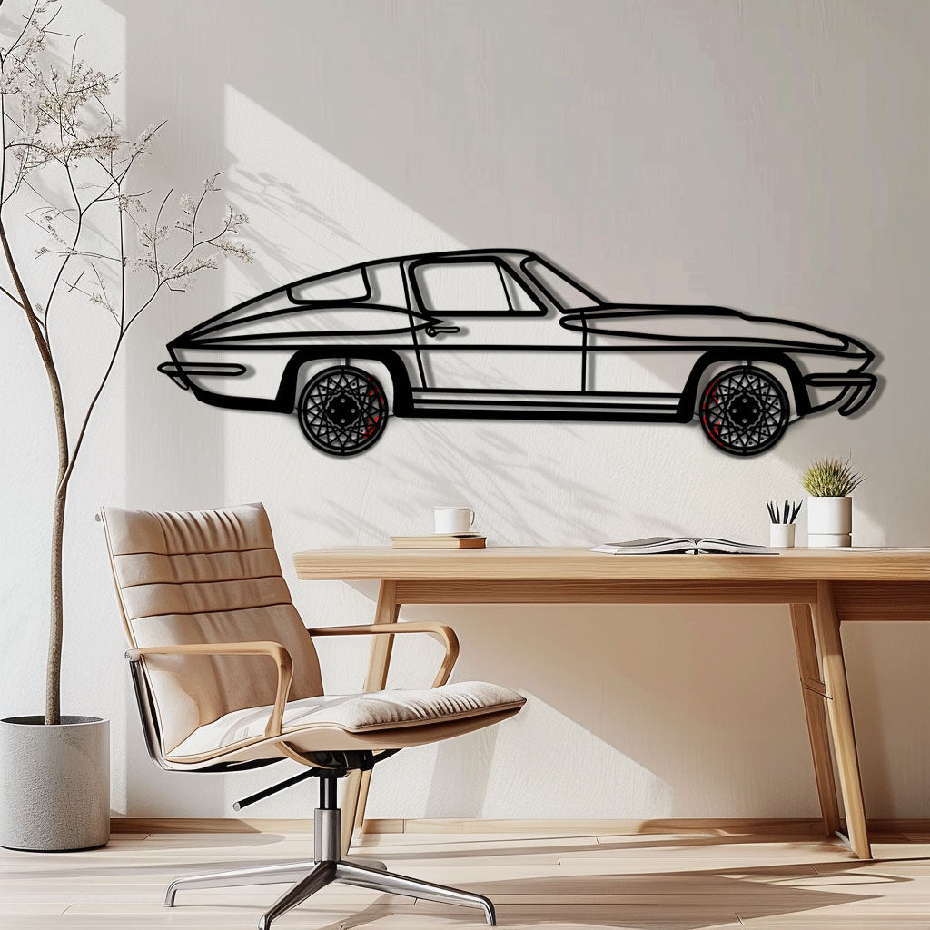 Chevrolet Corvette C3 Stingray Metal Wall Art with Rotating Wheels | Classic Muscle Car Silhouette Decor