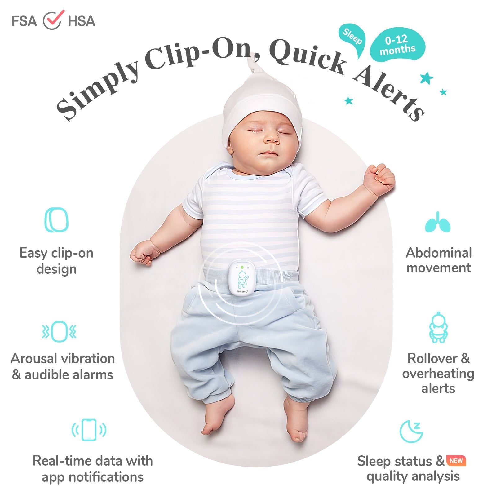 Sense-U Pro Baby Monitor – Smart Sleep & Breathing Monitor with Real-Time App Alerts for New Parents