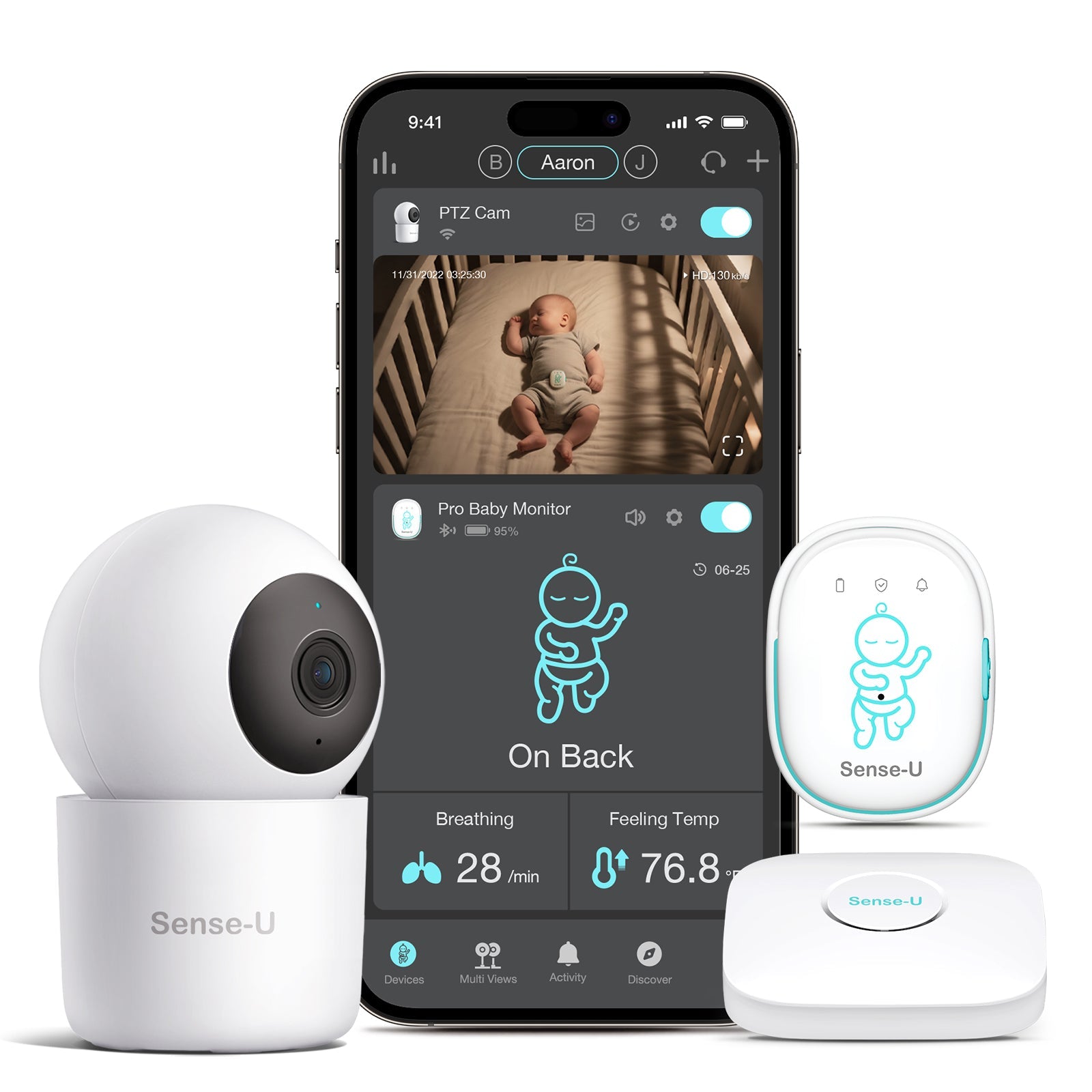 Sense-U Pro Baby Monitor – Smart Sleep & Breathing Monitor with Real-Time App Alerts for New Parents
