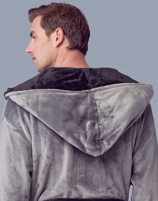Men’s Hooded Plush Robe – Lightweight Microfiber Bathrobe with Moisture-Wicking Comfort for Home, Spa & Travel