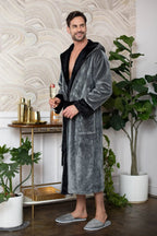 Men’s Hooded Plush Robe – Lightweight Microfiber Bathrobe with Moisture-Wicking Comfort for Home, Spa & Travel