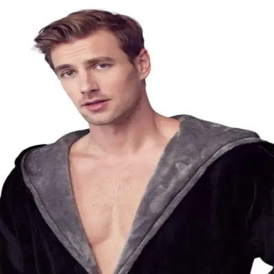 Men’s Hooded Plush Robe – Lightweight Microfiber Bathrobe with Moisture-Wicking Comfort for Home, Spa & Travel