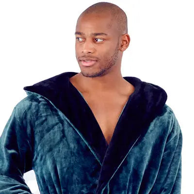Men’s Hooded Plush Robe – Lightweight Microfiber Bathrobe with Moisture-Wicking Comfort for Home, Spa & Travel